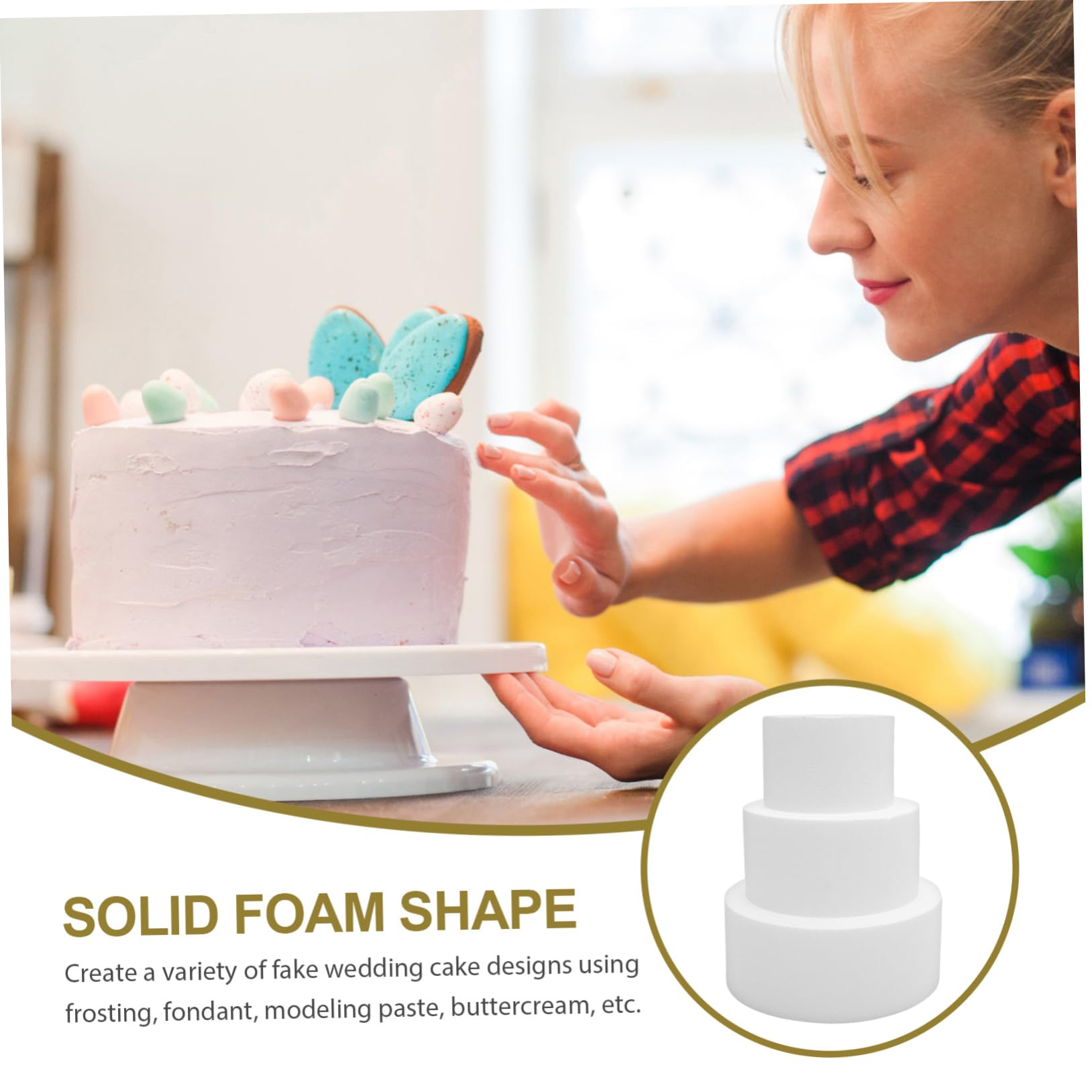 Cake Dummies Rotondi in Schiuma Color Avorio, 3 Pezzi per Esposizione