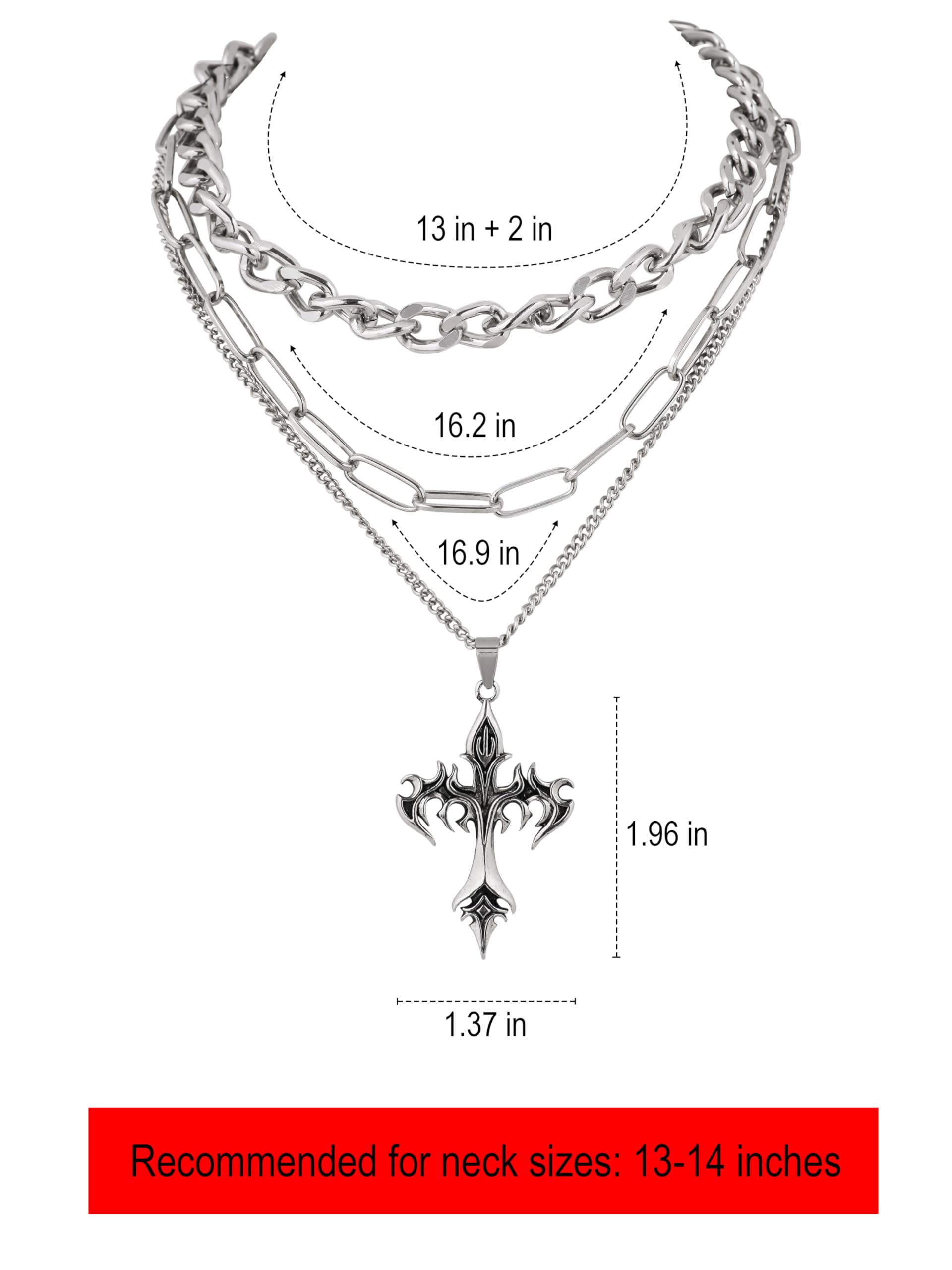 Sacina Gothic Layered Cross Pendant Necklace, Goth Emo Grunge Necklace, Goth Jewelry, Halloween Christmas Jewelry Gift For Women