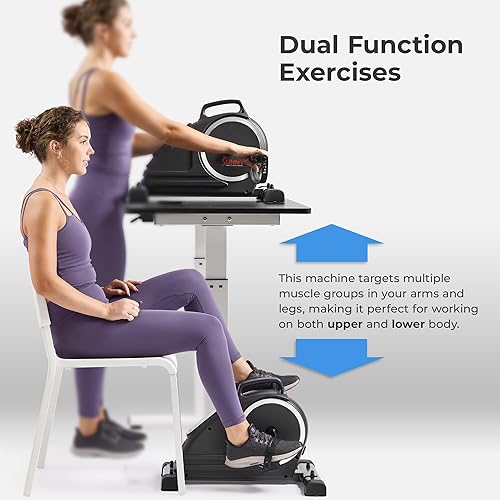 Vista 14 de Sunny Health & Fitness Dual Function Under-Desk Bike Trainer, Mini Exercise Machine for Senior Training, Arm/Leg Cardio Cycle Workout, Optional