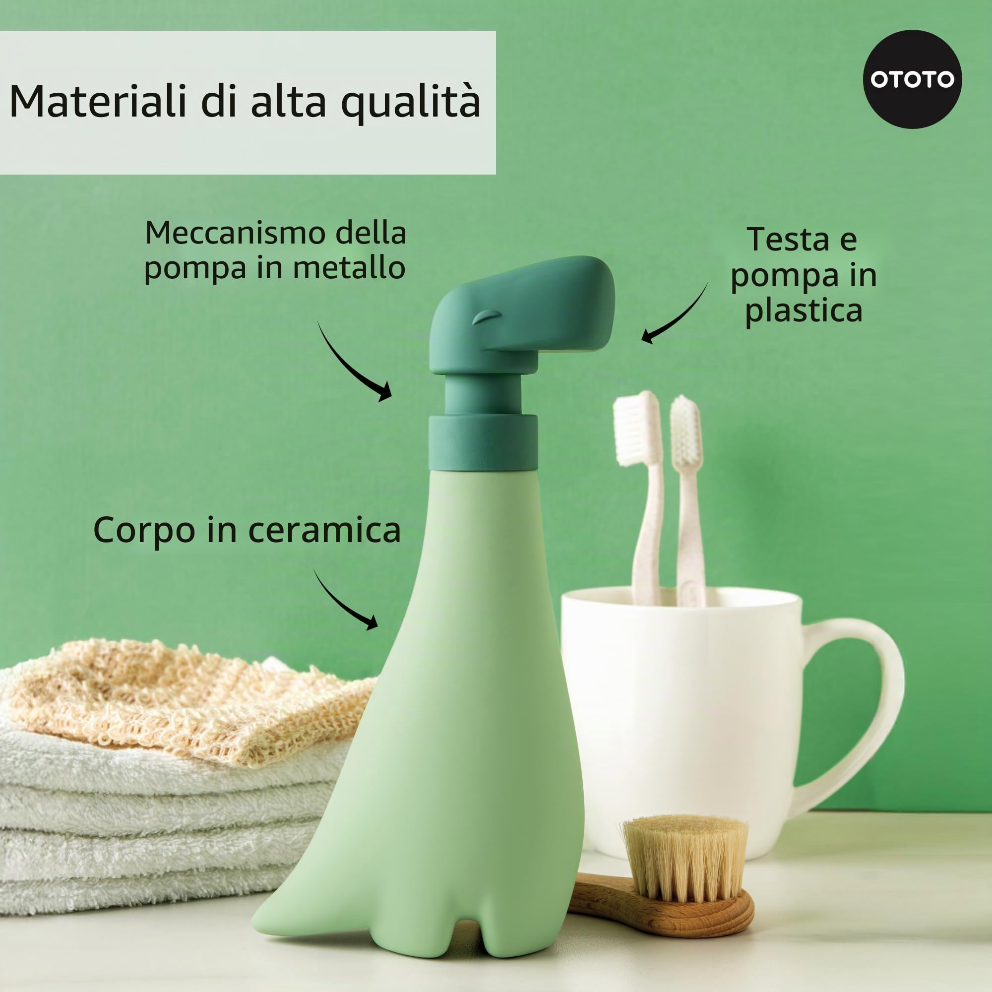 OTOTO Soapasaurous Dino - Dispenser di sapone per le mani, grazioso accessorio da bagno, dispenser di sapone liquido, dinosauro, accessori da cucina carini, regali per bambini