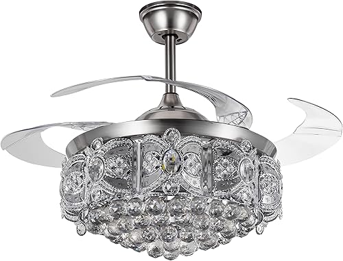 Miniatura 9 de FINE MAKER Ventilador de techo moderno de cristal de 42 pulgadas con control remoto luz LED de 3 colores iluminación de candelabro de 3 velocidades