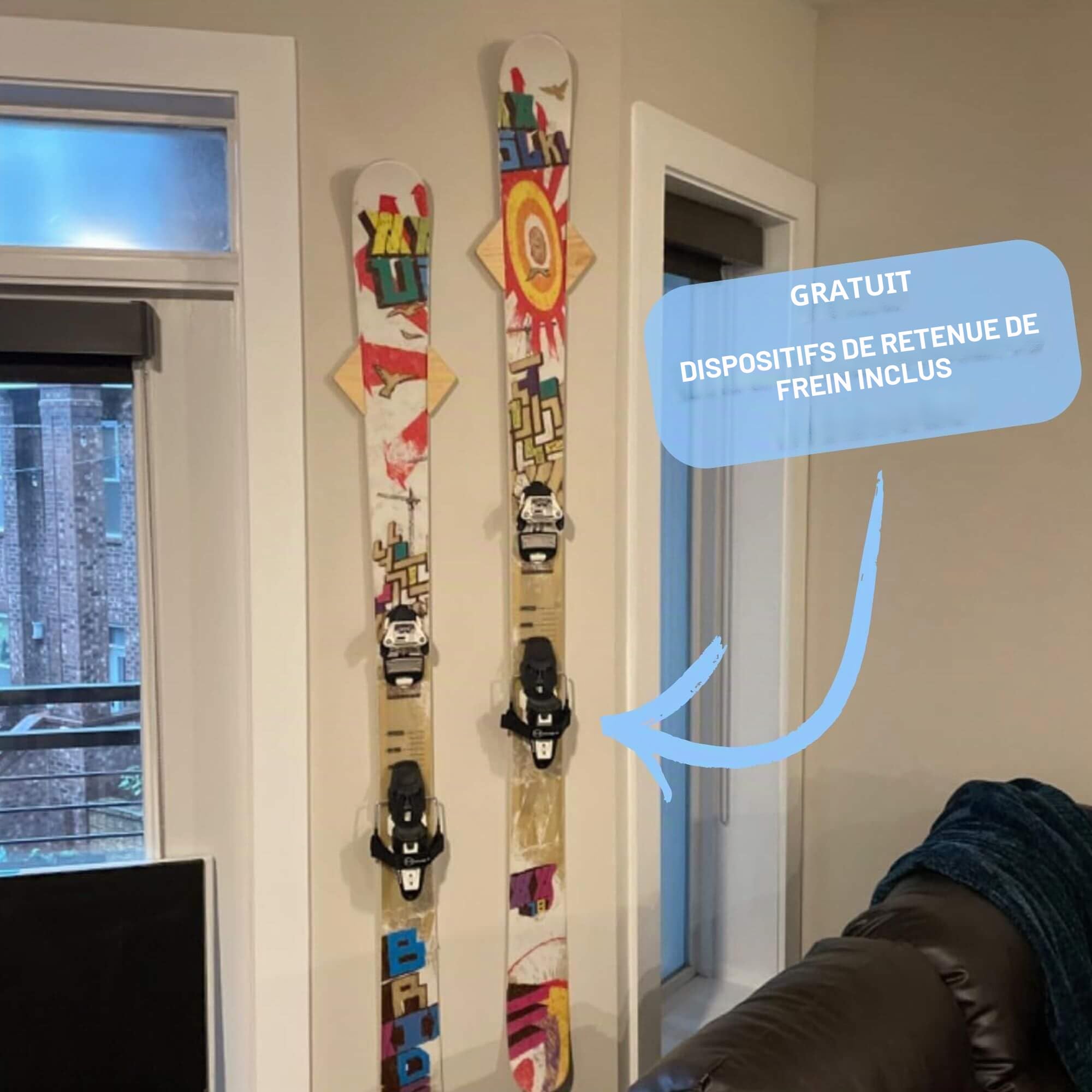 Hang 11 Support mural de ski – Cintres muraux en bois dur pour ski, support mural pour ski, support mural pour skis, support mural pour skis, support mural vertical, porte-skis mural, porte-skis mural