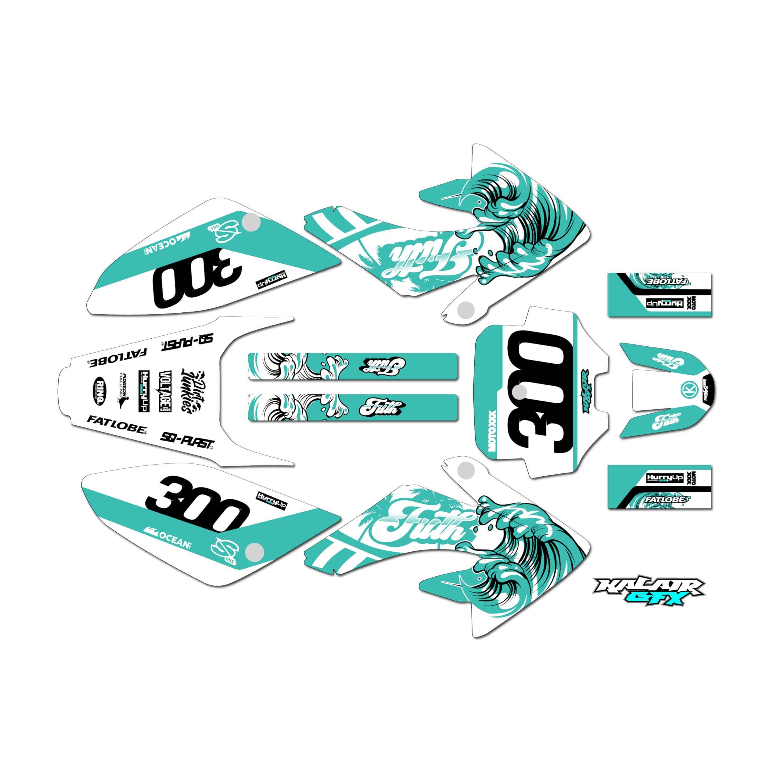 Kalair GFX Graphics Kit for Honda CRF80 (2004-2010) SURFSUP Series Teal 21 Mil - Dirt pit bike motorcycle stickers, dirtbike racing automotive decal motocross accessories no-plastics