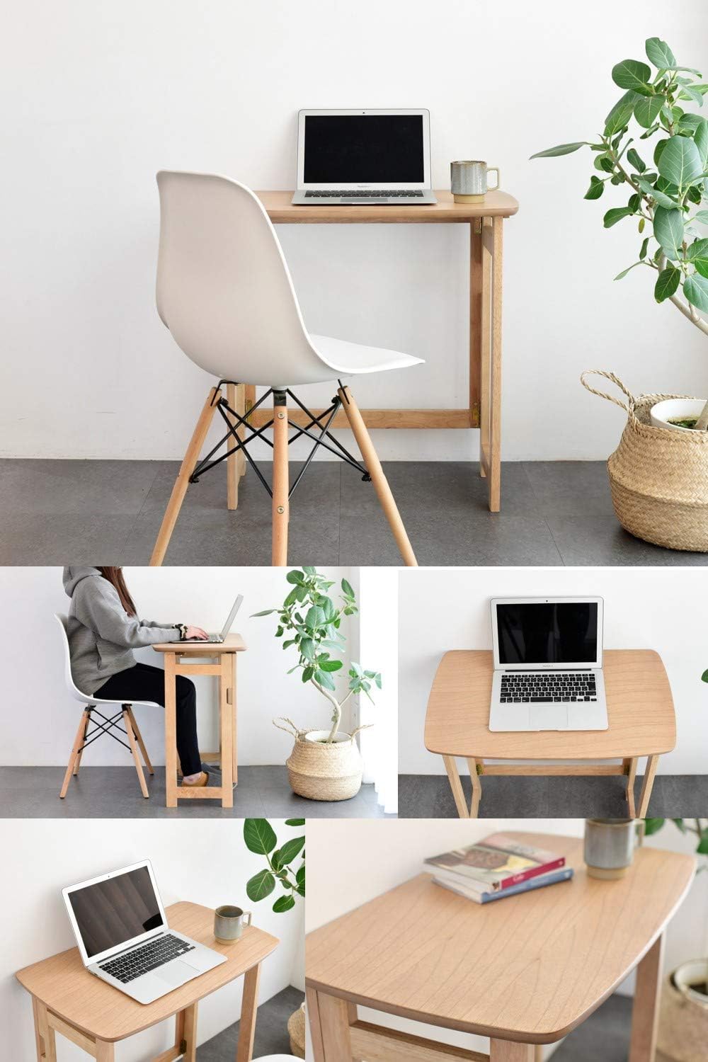 折りたたみ文机、美しい木目、天然木、約78×38 こじんまりして軽い