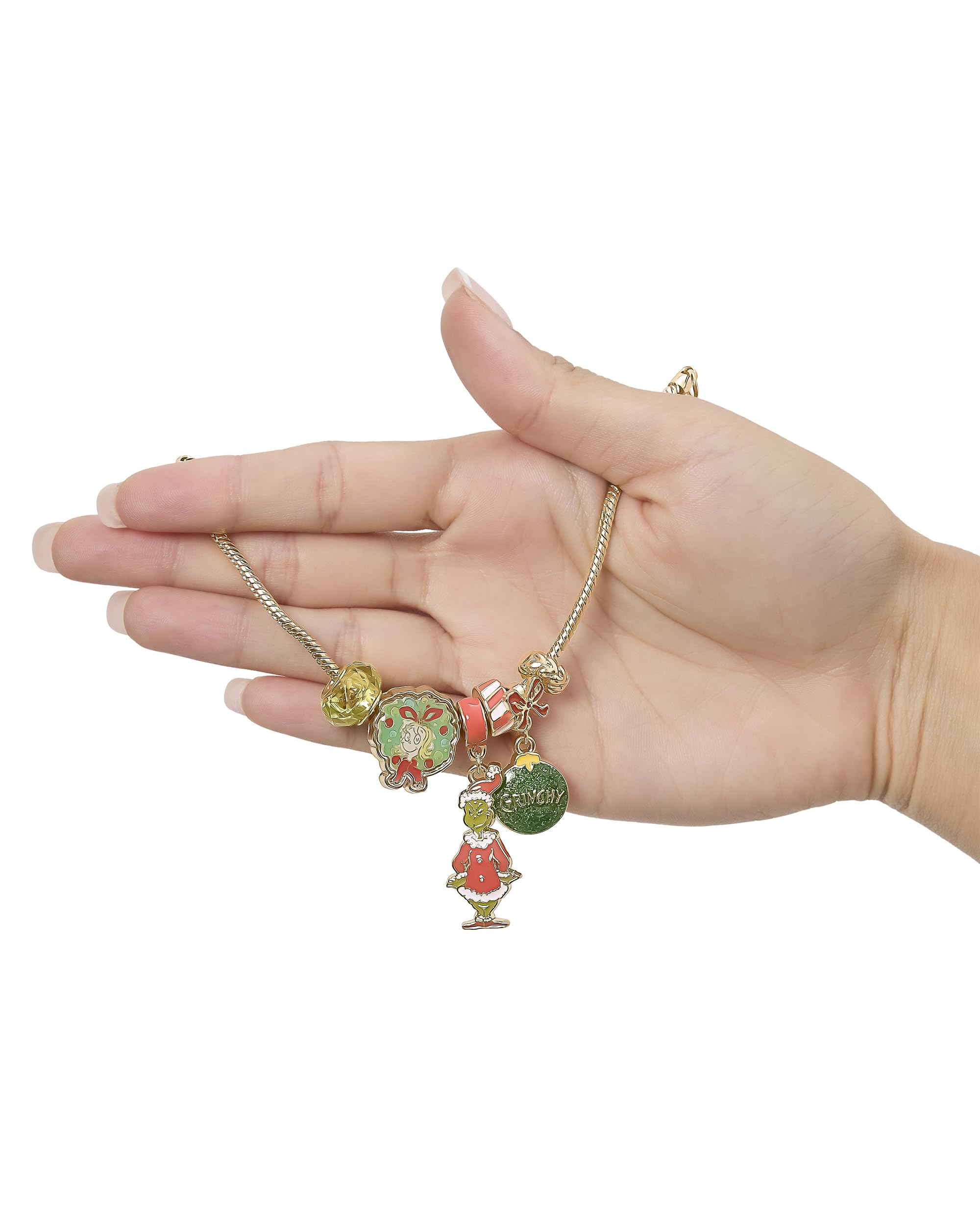 SALLY ROSE The Grinch Charm Bracelet for Women 7", Gold-Tone Grinch Jewelry Official License, Christmas Bracelets