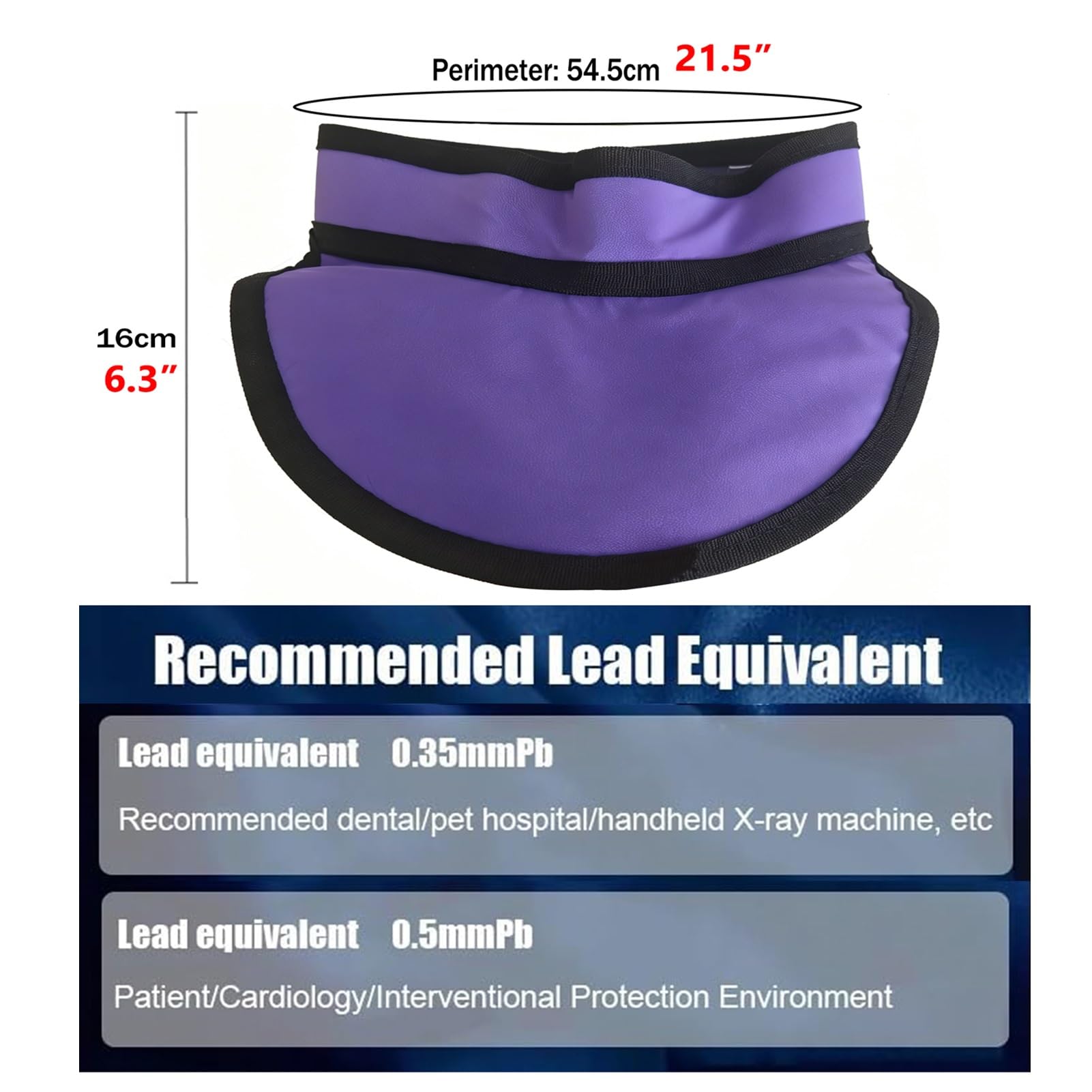Delantal de Plomo Collar de protección tiroidea de plomo para rayos X, protector de cuello ajustable contra radiación de plomo con cierre de gancho y bucle(0.5mmpb)