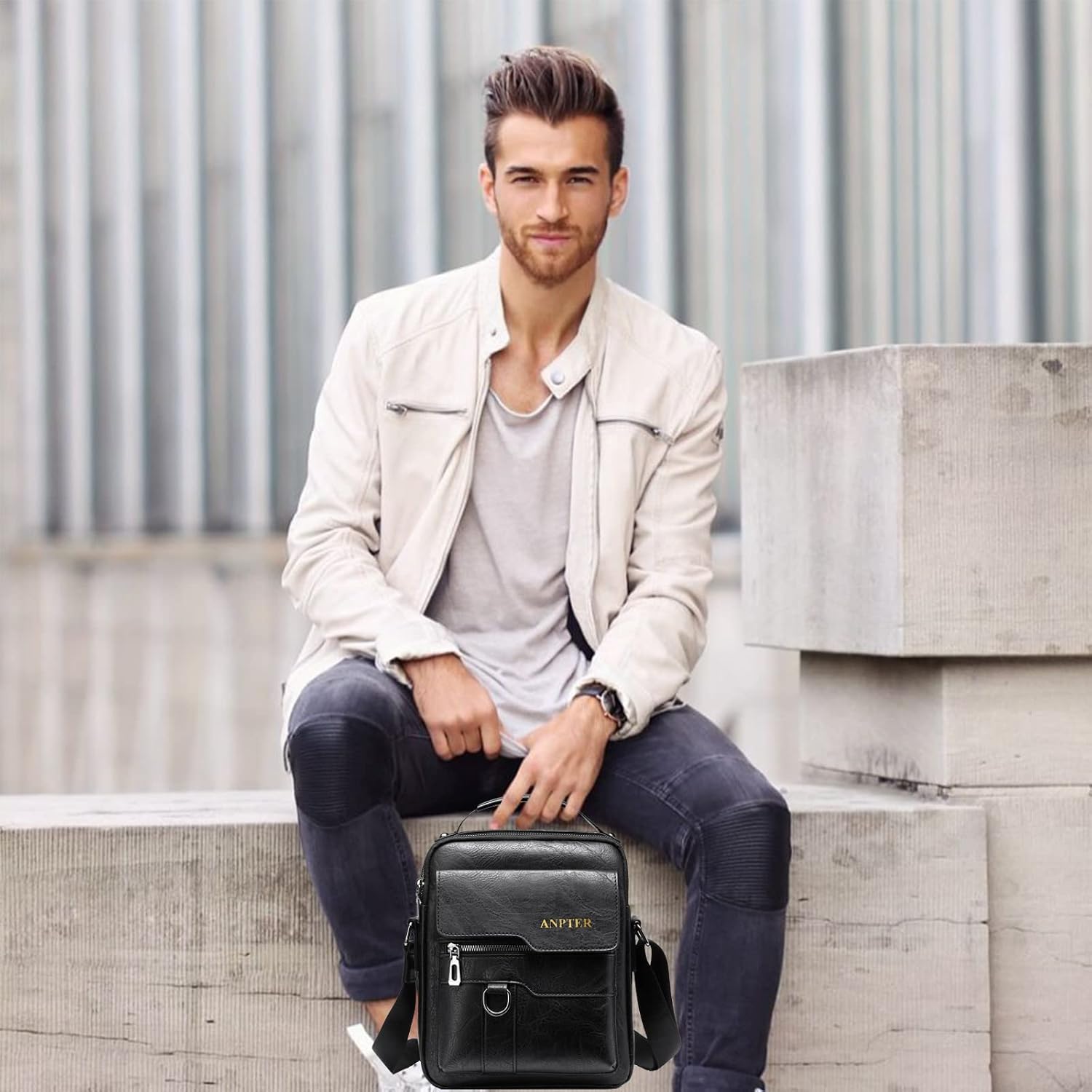 Messenger Bag for Men Crossbody Shoulder Purse Small Vintage PU Leather Satchel Pouch Side Crossover Handbag - Image 2