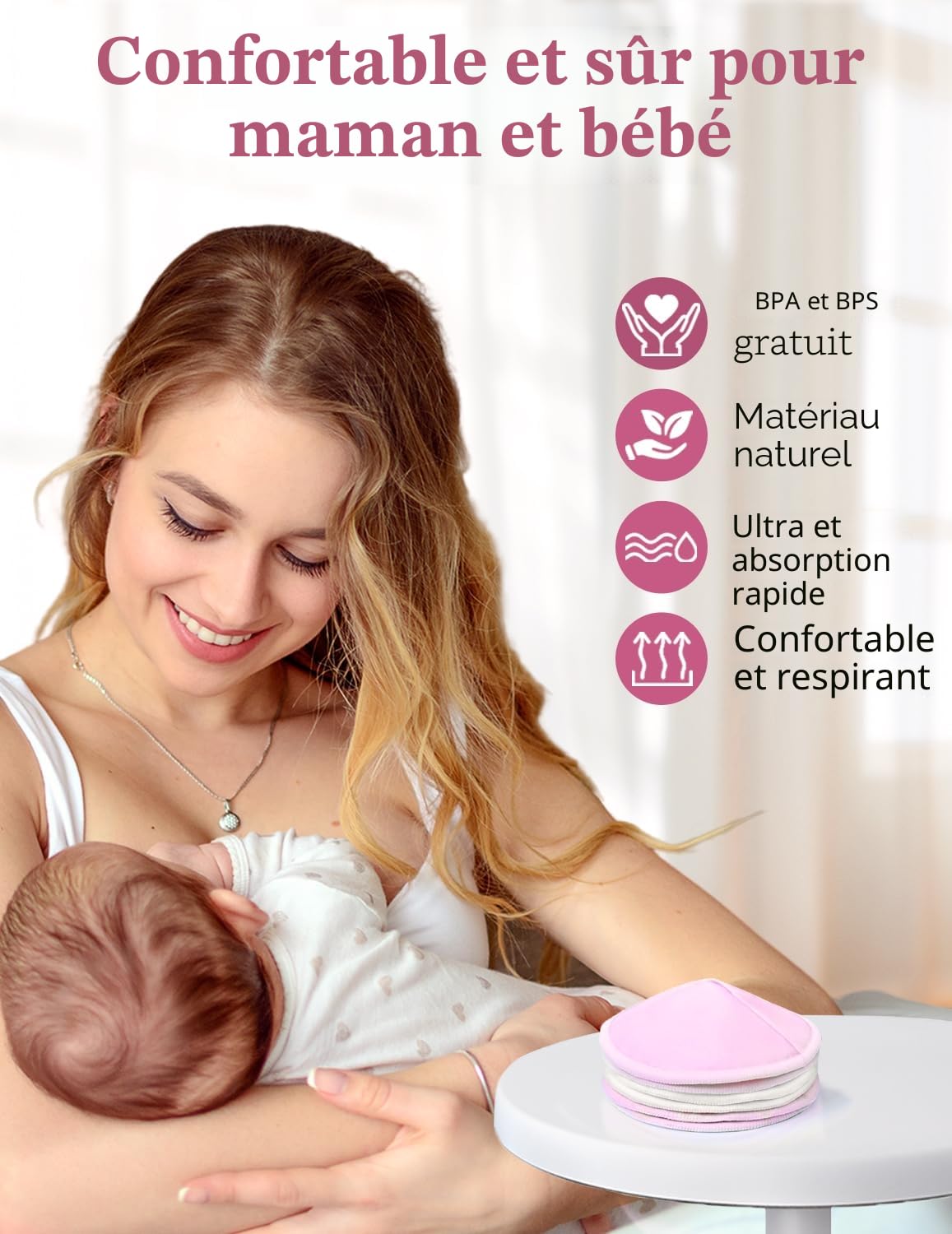MOMUSE Coussinet Allaitement Organiques RéUtilisables, Paquet de 12, Tissu Ultra Doux & Absorption Rapide, Respirant, Lavable, Coussinets D'Allaitement Essentiel, Forme de Bonnet Invisible