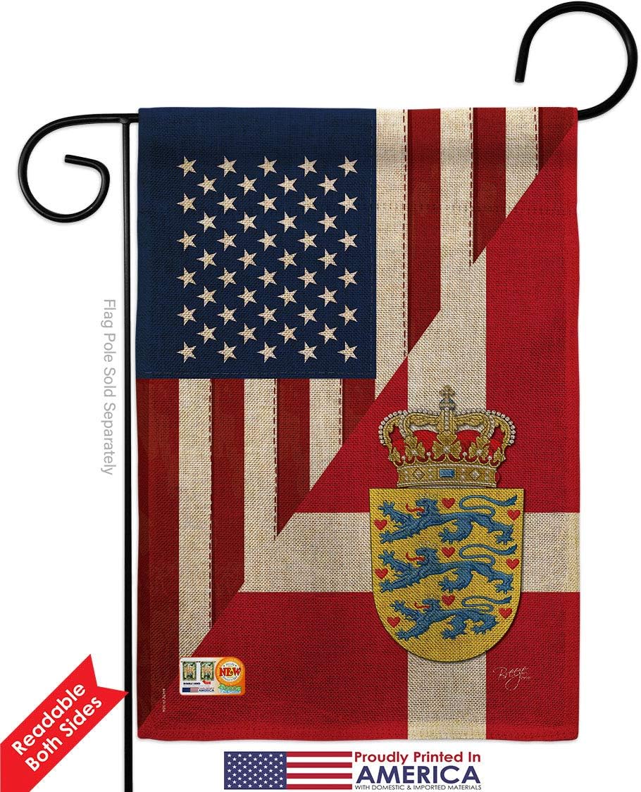 US Denmark Friendship Burlap Garden Flag Set Wall Holder Regional USA American Alliance World Country Particular Area Small Decorative Gift Yard House Banner Double-Sided Made In 13 X 18.5