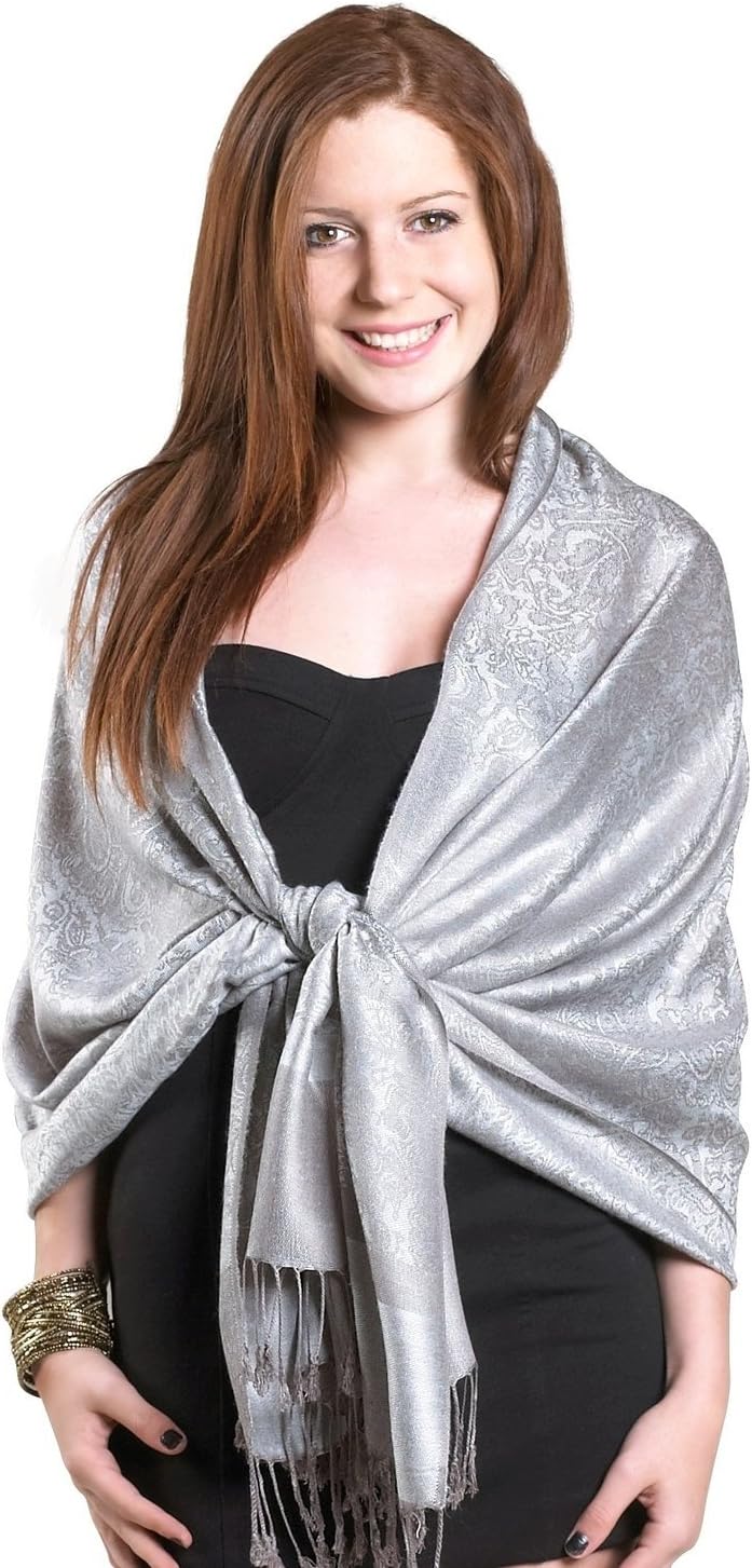 Gilbins Luxurious Paisley Design 28 x 70 Silk Blend Pashmina Shawl Wrap