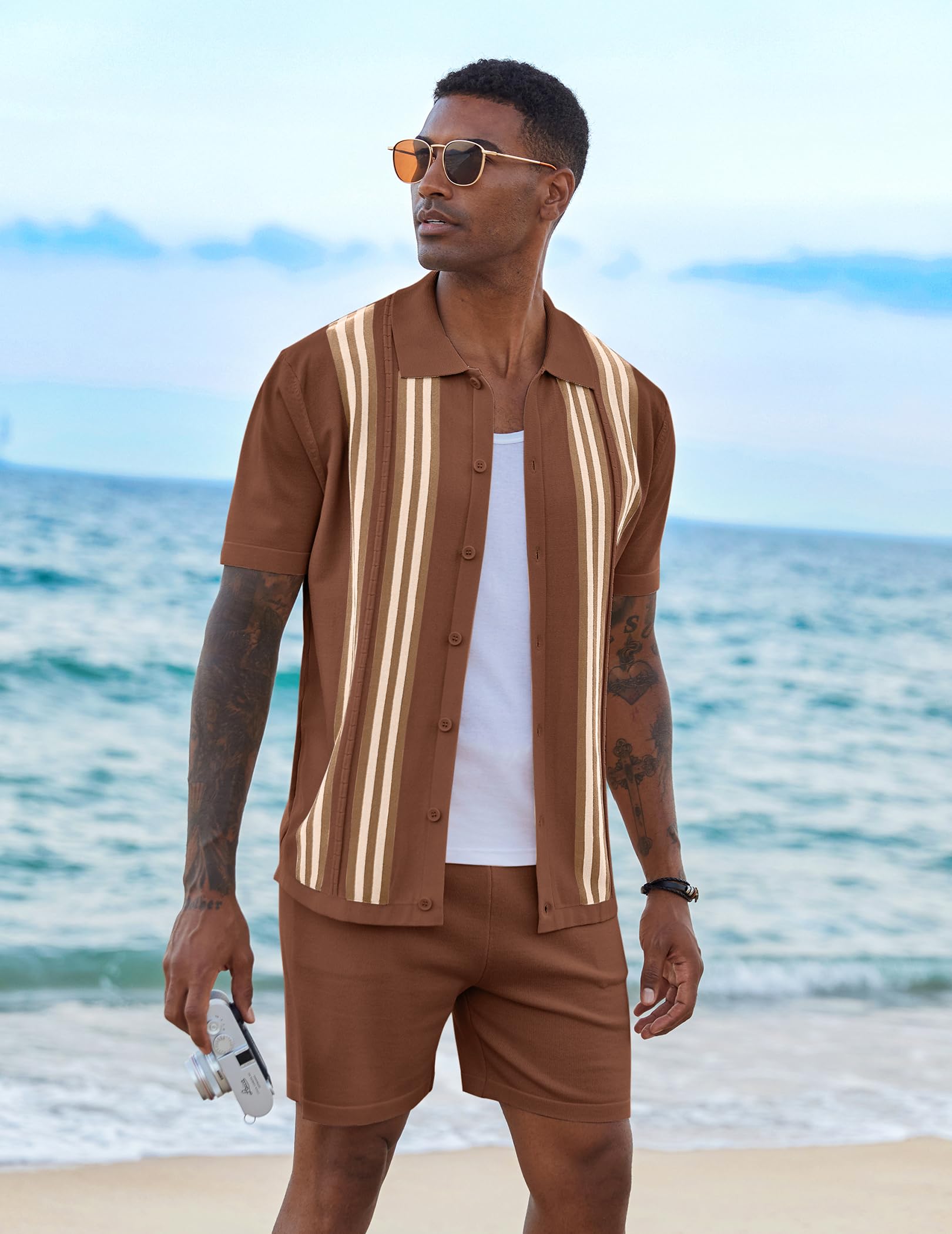 COOFANDY Herren Men's 2 Piece Outfits Sets Retro (2er Pack)