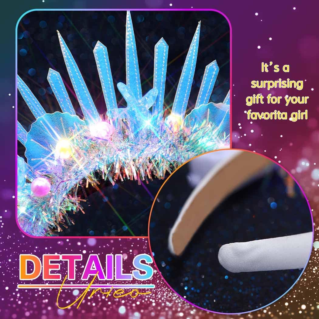 Urieo Shell Light Up Headband Glowing Starfish Hair Band LED Pearl Mermaid Costume Hair Accessories for Women - Image 4