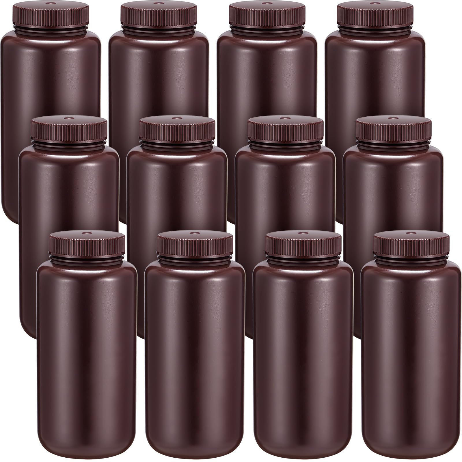 12 botellas de reactivo ámbar de boca ancha HDPE de grado de laboratorio, contenedor químico de boca ancha, botella de reactivo de laboratorio para laboratorios, aulas, hogar, 1000 ml