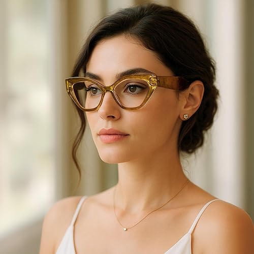 Miniatura 5 de Lentes de lectura geométricos de ojo de gato verde y dorado para mujer para lucir elegante con alta visión, cómodos lentes de lectura para mujer con