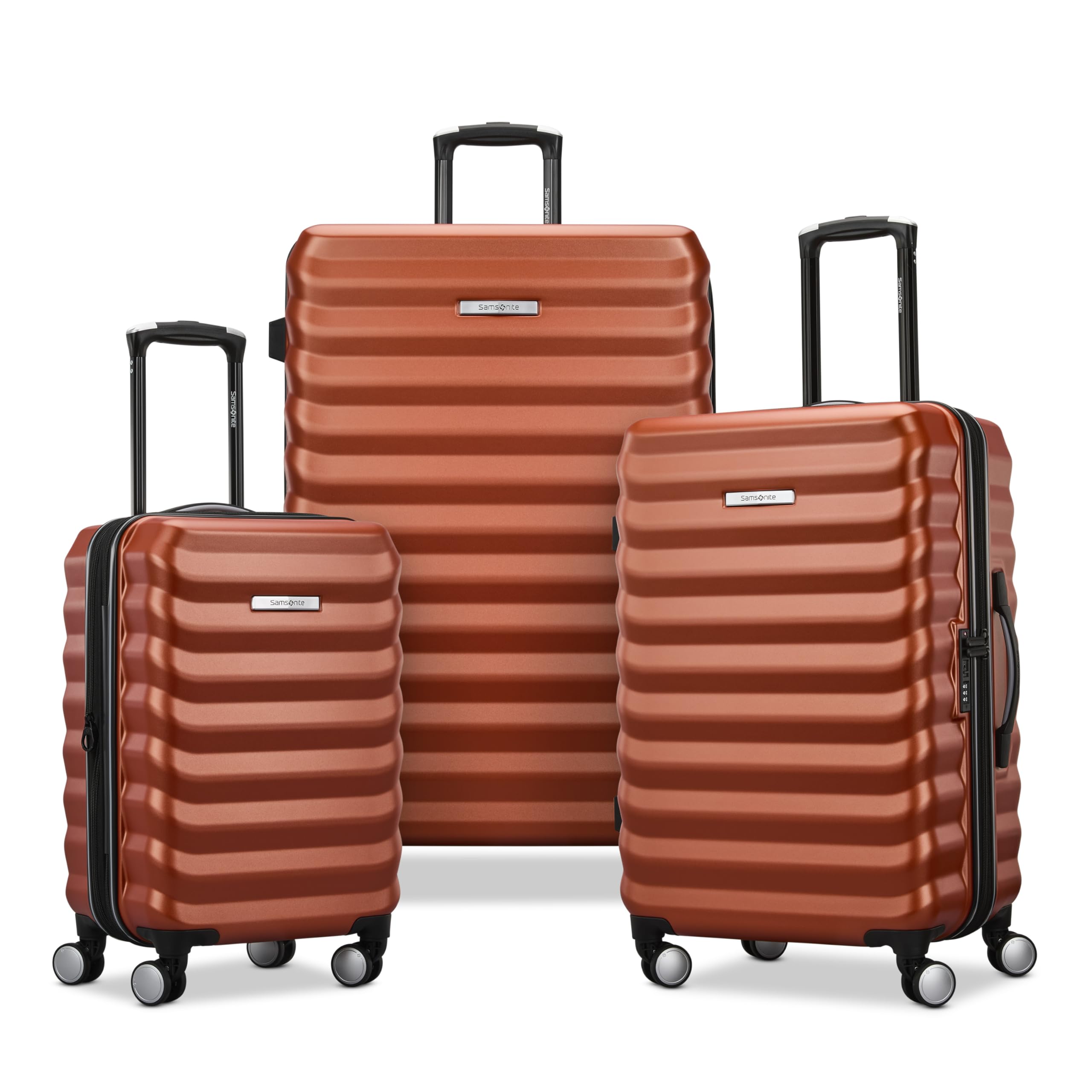 Samsonite Hard-Sided 20, 24 &amp; 28 Inch 3-Piece Lightweight Checked Large Expandable Element Suitcase Set: Durable, 360° Spinner Wheels, Adjustable Telescopic Handle, TSA-Approved Lock - Copper Orange