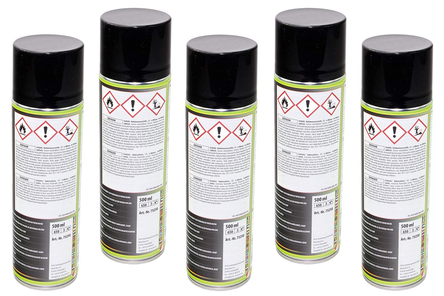5x PETEC 500 ml Steinschlag & Unterbodenschutz Spray Schwarz überlackierbar