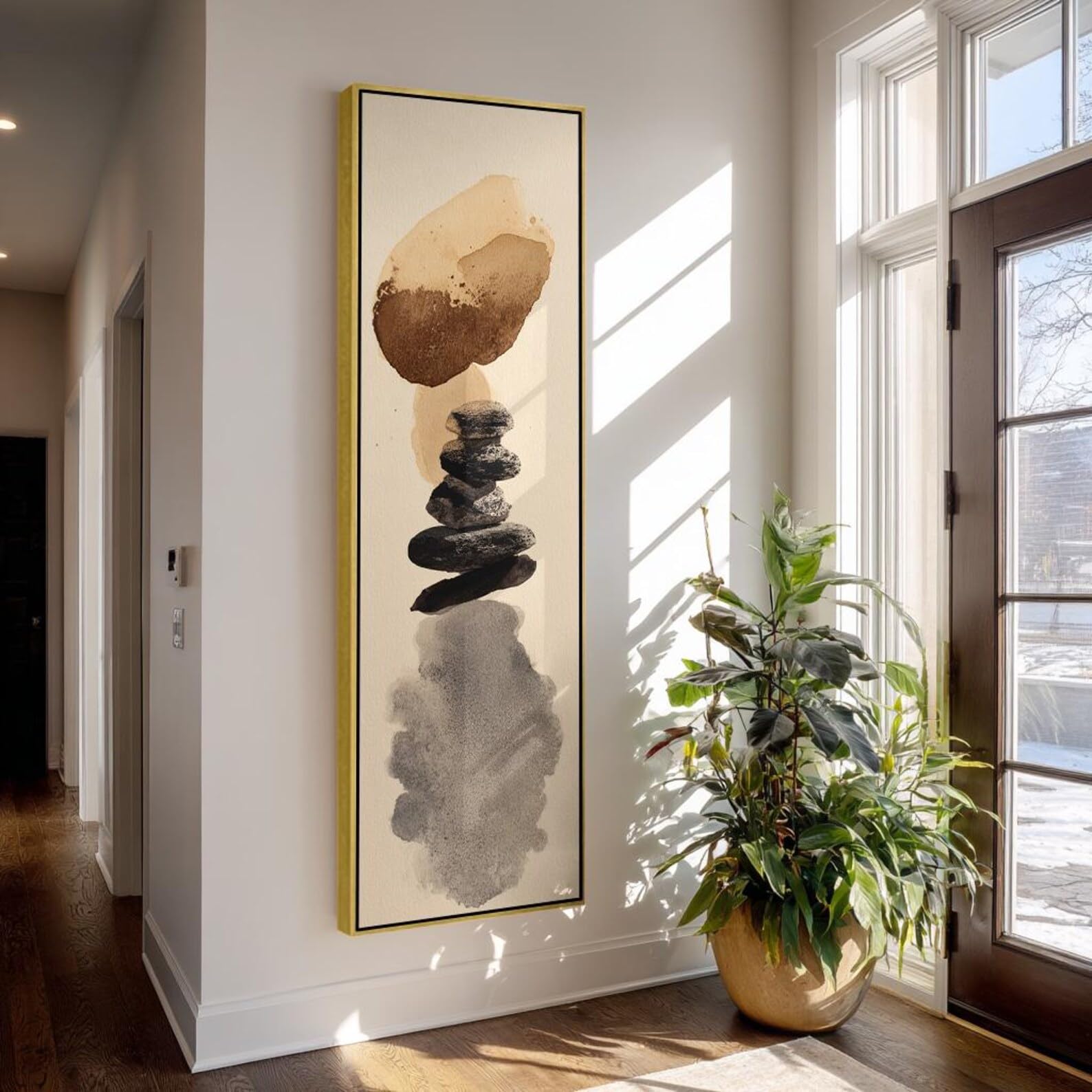 XINBAO Długi wąski obraz ścienny na płótnie, wysoki, cienkie dzieło sztuki, smukła natura dekoracja do przedpokoju, pionowy obraz kamienny (60 x 180 cm bez ramy)
