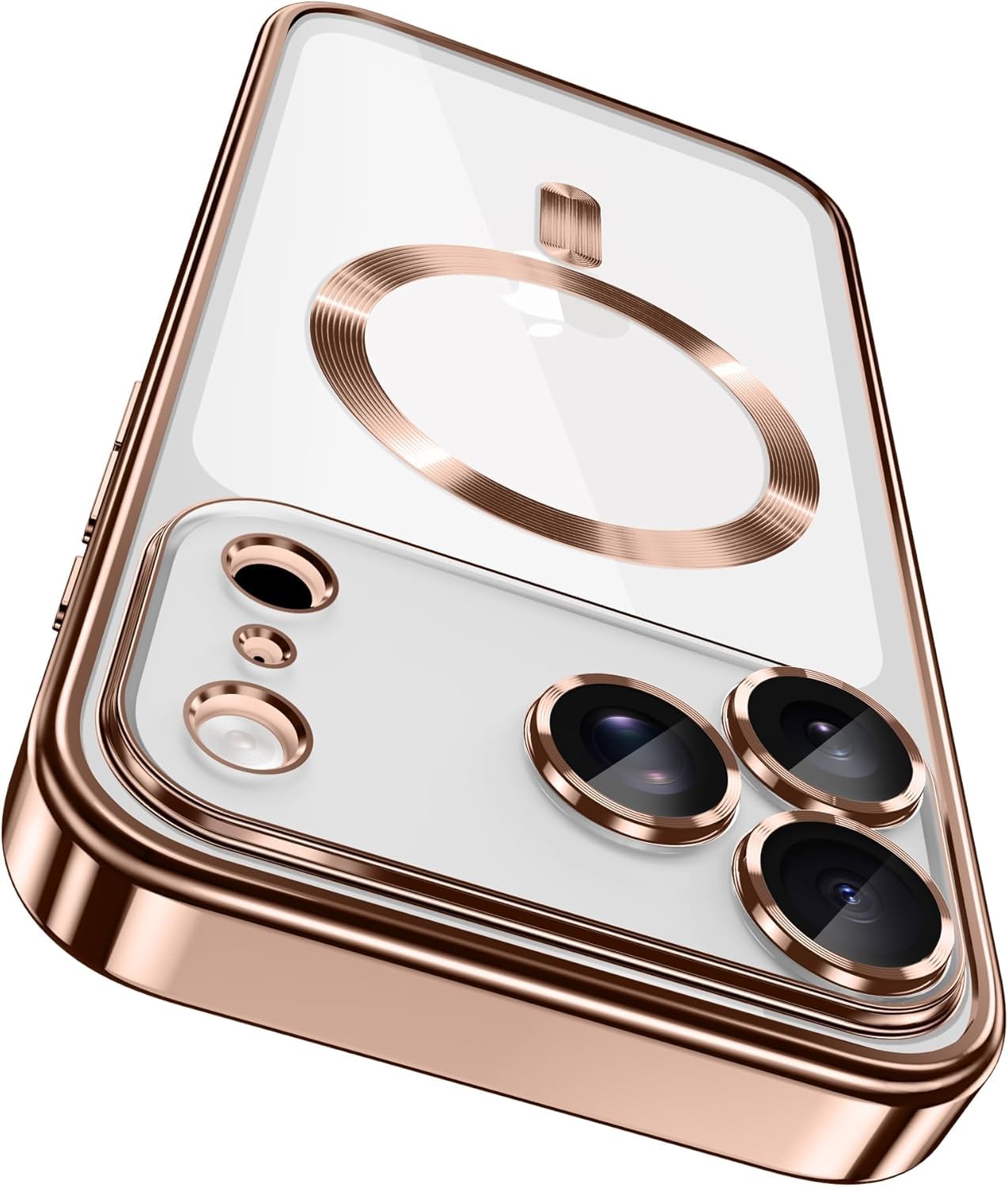 VONZEE Electroplating Transparent Clear Logo Back Cover TPU Compatible with iPhone 17 Pro Max / 18 Pro Max, Compatible with Magsafe, Full Body & Individual Camera Protection |Desert