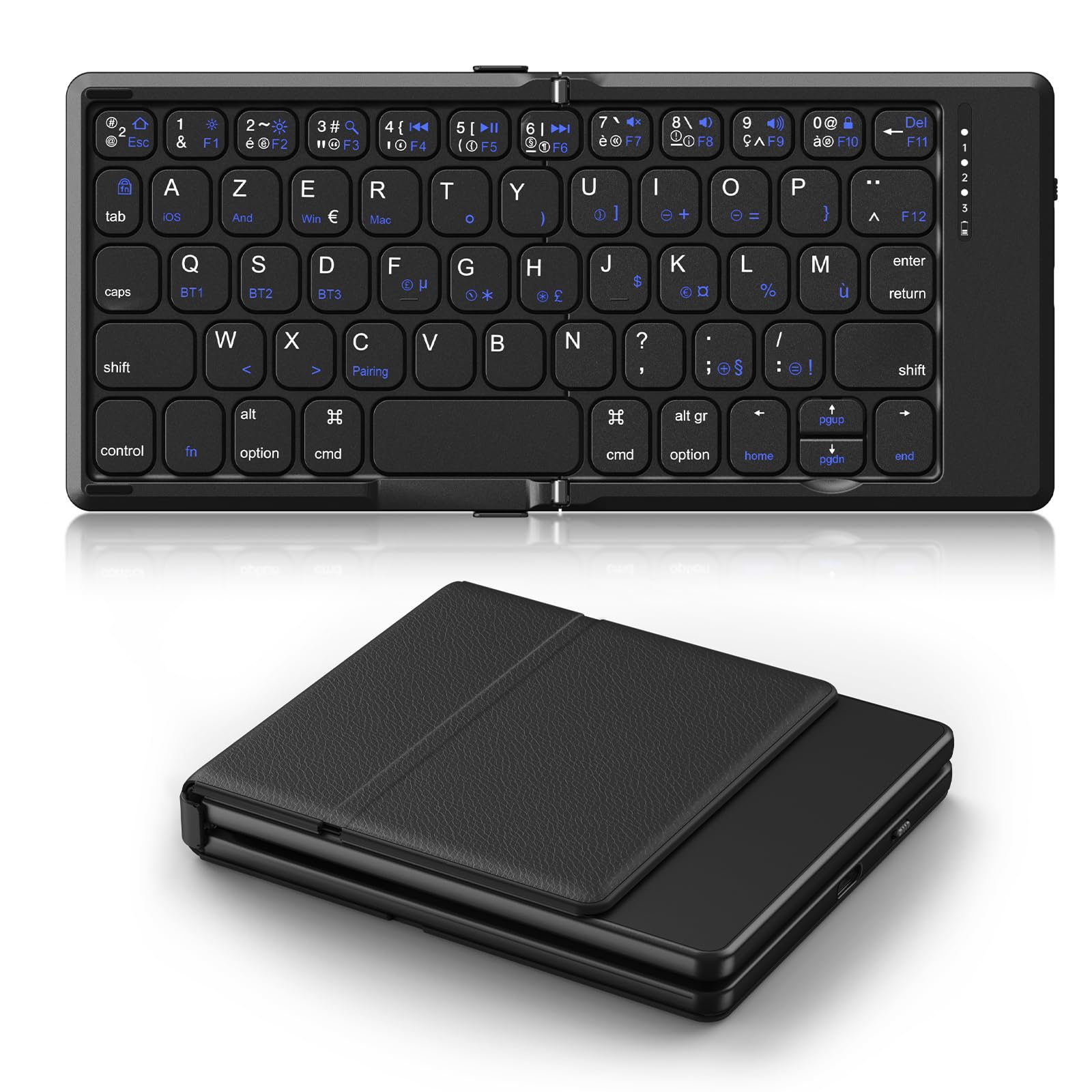 TiMOVO Tastiera Bluetooth AZERTY per Windows iOS Android Mac, Nero | Tastiera Portatile Ricaricabile per iPad, iPhone, Tablet e Smartphone, Mini Tastiera Senza Fili Pieghevole da Viaggio