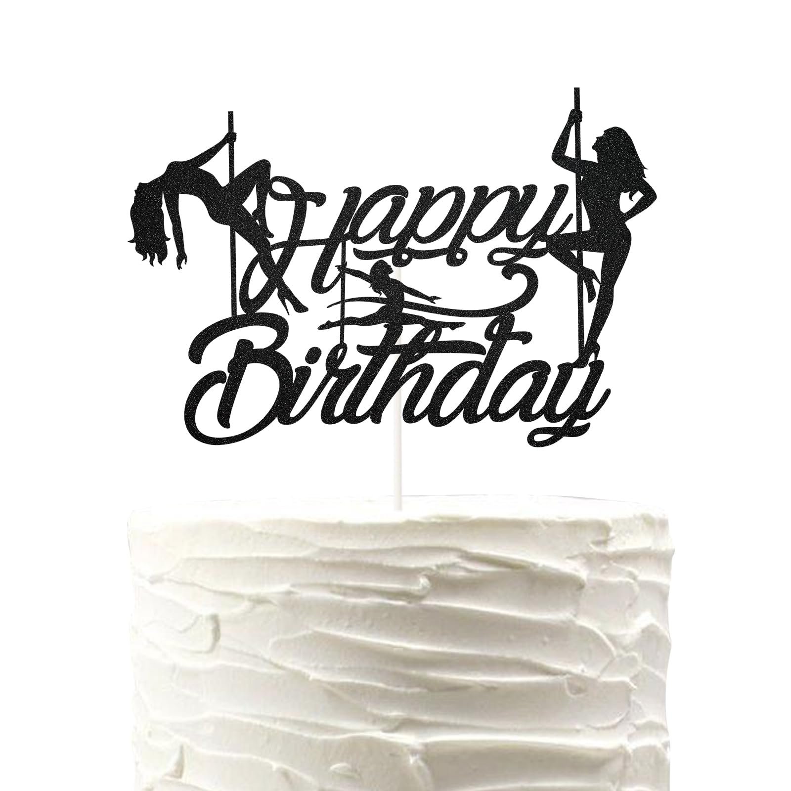 Black Glitter Pole Dancer Happy Birthday Cake Topper,Sports Theme Cake Topper,Bachelorette Bridal Shower Birthday Party Cake Decor Supplies.