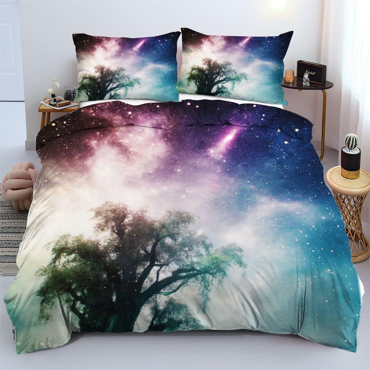 Housse de couette 90x190 cm étoiles colorées en microfibre pour lit enfant
