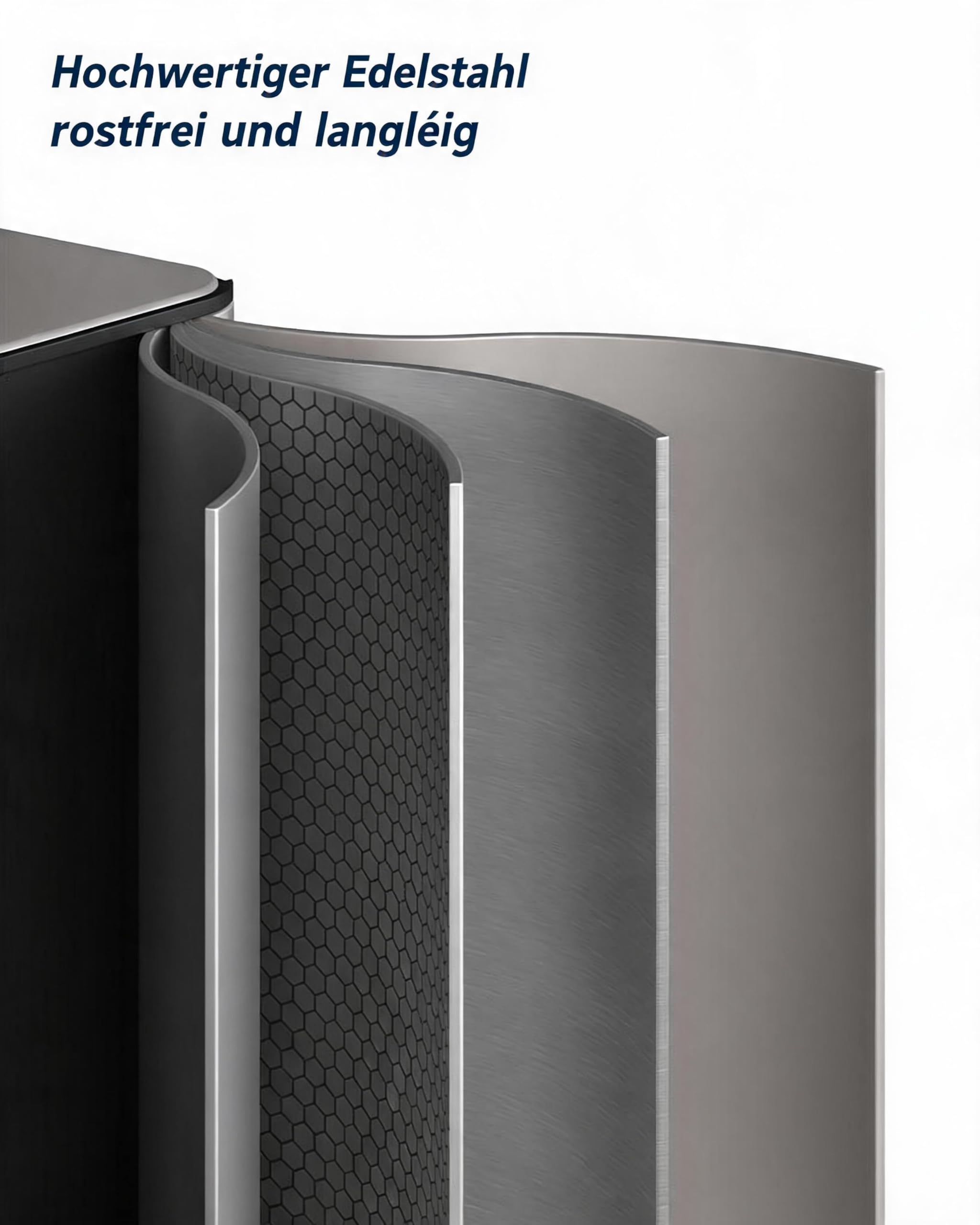 3-Fach Mülleimer 45 l – 3x15 l, Edelstahl, Soft-Close, Grau