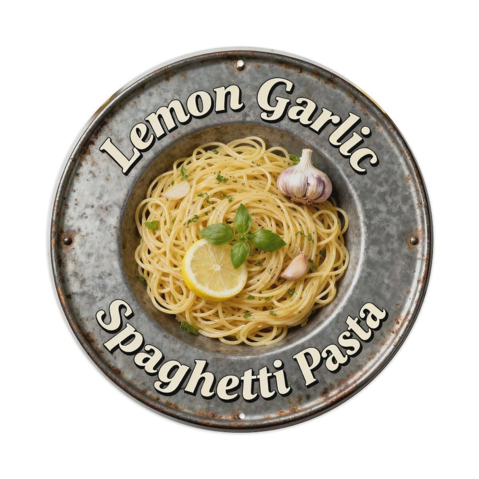 Lemon Garlic Spaghetti Pasta Metal Tin Sign Plaque