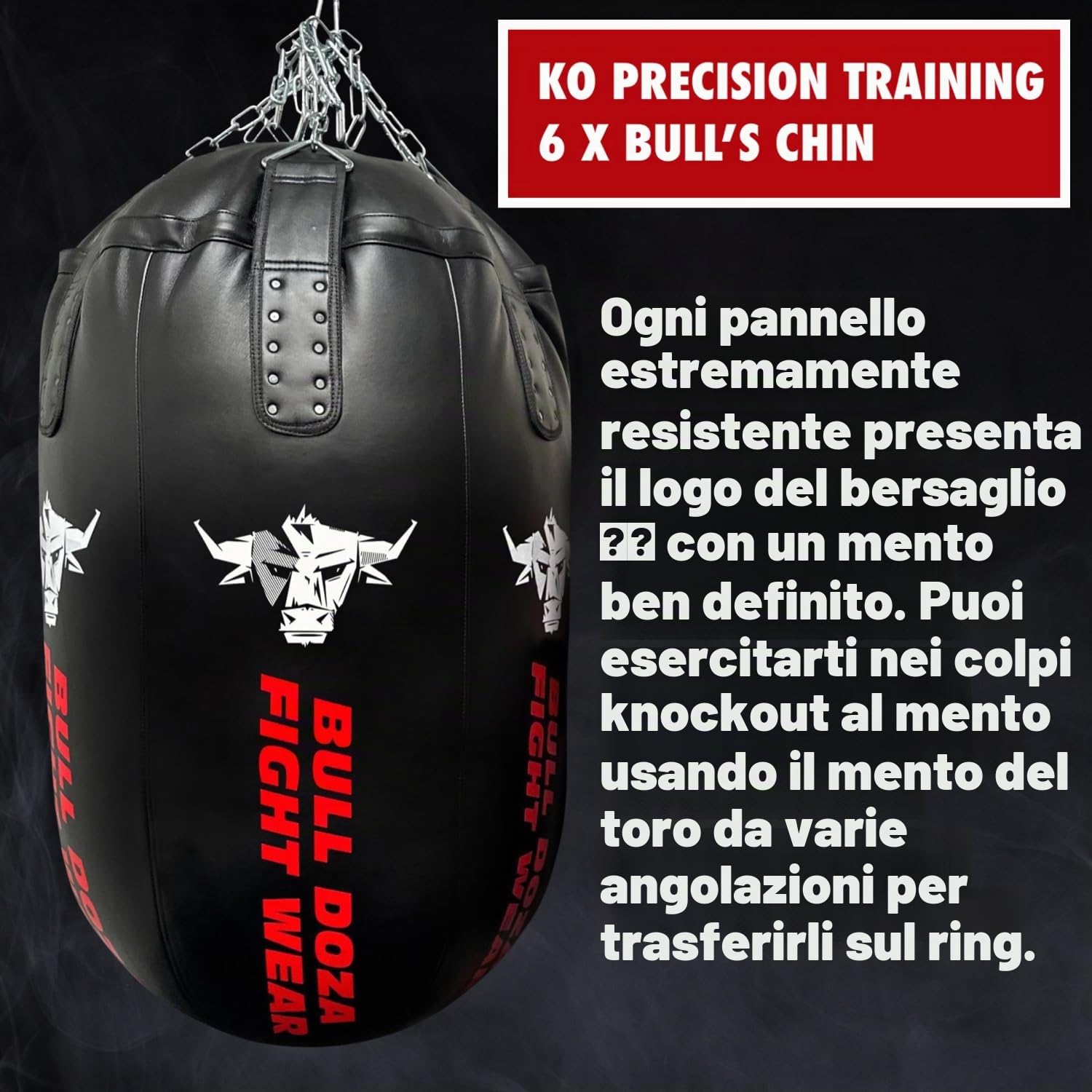 Sacco da boxe a forma di proiettile, enorme, con riempimento automatico, capacità di riempimento di 100 kg, resistente, con catene girevoli in acciaio inox, sacco da boxe più aggressivo Bull Doza