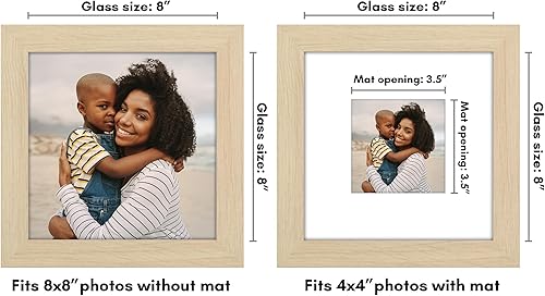 Miniatura 2 de Americanflat Portarretratos de 8 x 8 pulgadas en roble natural, se puede utilizar como portarretratos de 4 x 4 con paspartú o marco de 8 x 8