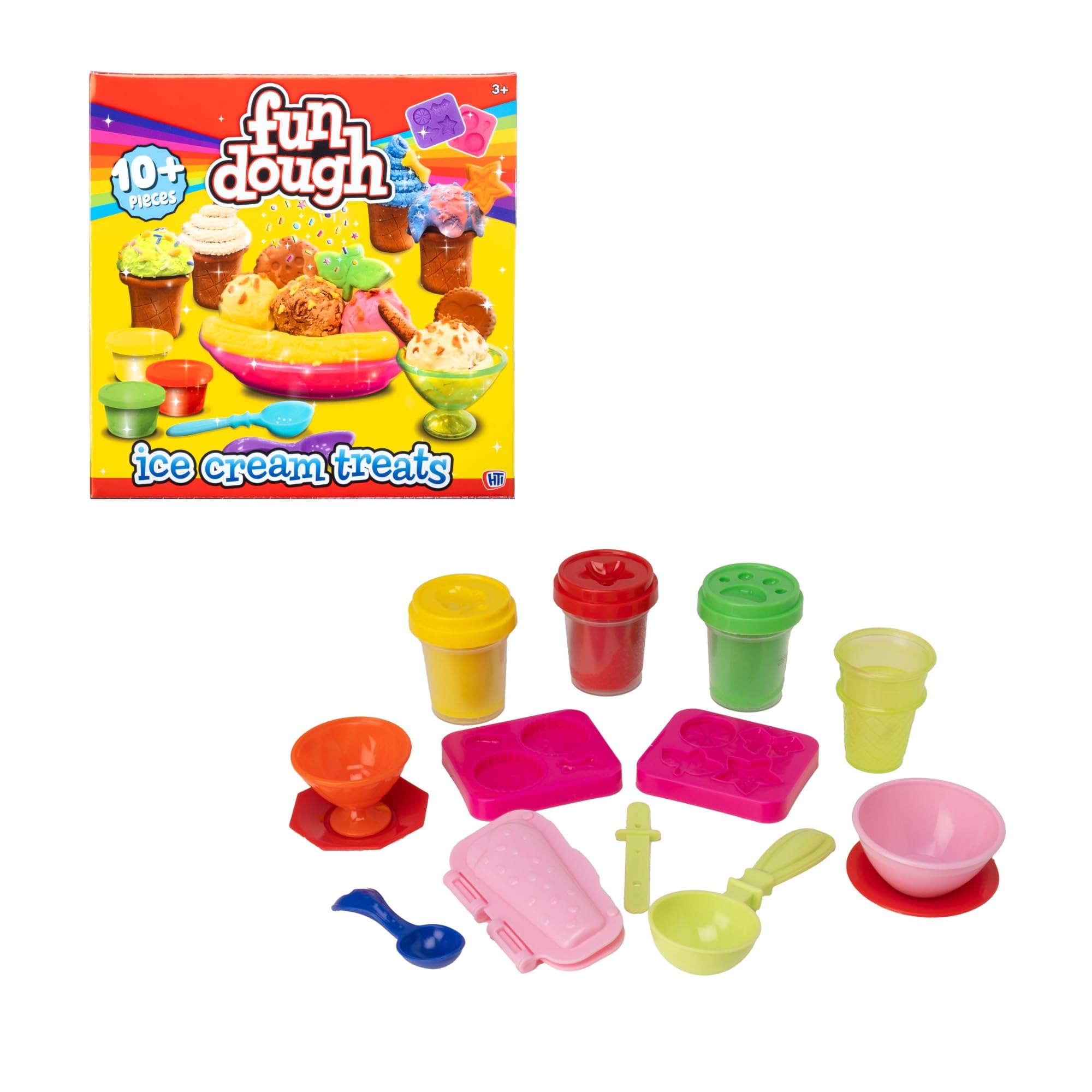 Fun Dough Tasty Treats Craft Kit | Play Dough Modelling Set | Create Your Own Cupcake Kit, Ice Cream Parlour Or Pizza Kit | 3 Colours & Playdough Tools And Cutters | Arts And Craft Kits For Kids | 3+ - Image 3