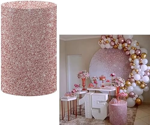 Miniatura 10 de AOSTO Party Props - Cubierta cilíndrica color oro rosa, negro, suave y lavable, tela elástica gruesa