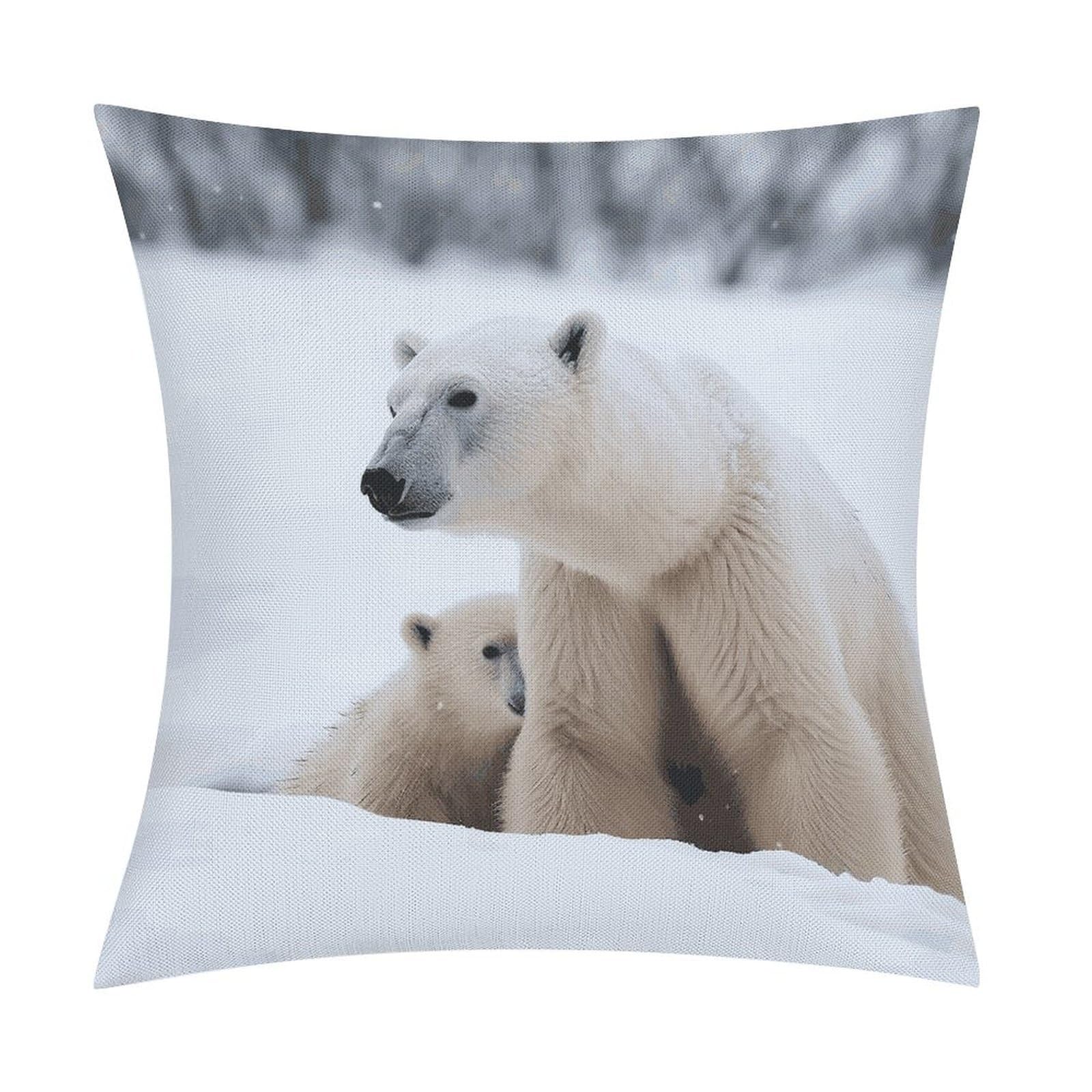Adfgyerh Style Snow Animal Polar Bear Pillow Covers Soft And Comfortable Invisible Zipper ，Home Decor 18X18 Inch Edging Technology，Throw Pillow Covers For Couch Sofa Bedroom Living Room.