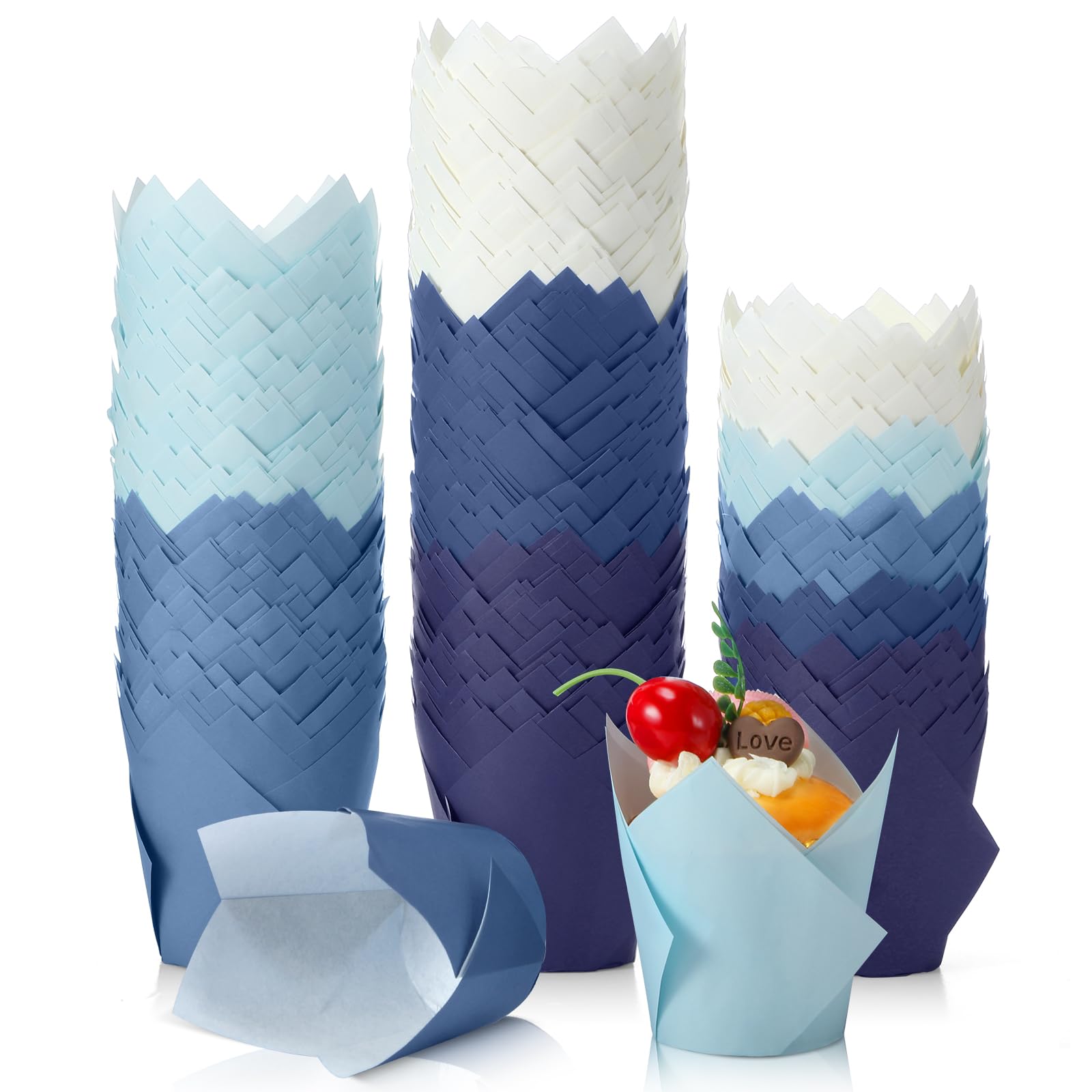 Havawish 500 Pcs Standard Size Gradient Blue Tulip Cupcake Liners, Party Baking Liners Greaseproof Cupcake Wrappers Muffin Liner Baking Cups for Wedding Birthday Baby Shower Holiday Party