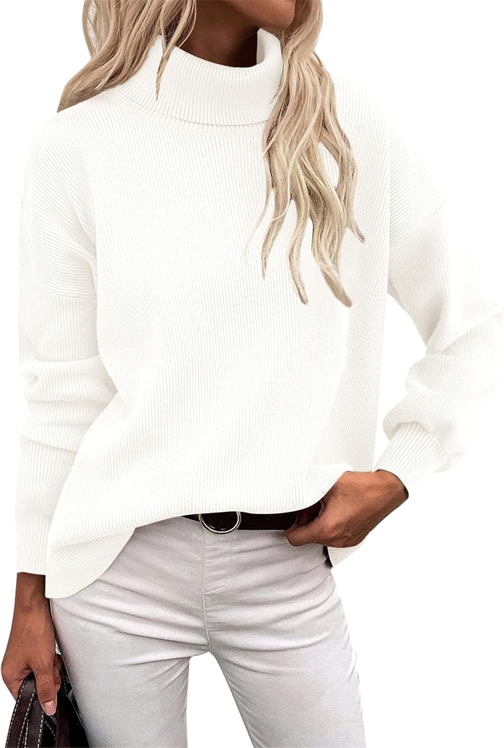Zeagoo Women's Turtleneck Sweater 2025 Fall Winter Chunky Knit Sweaters Casual Side Slit Pullover Jumper Top