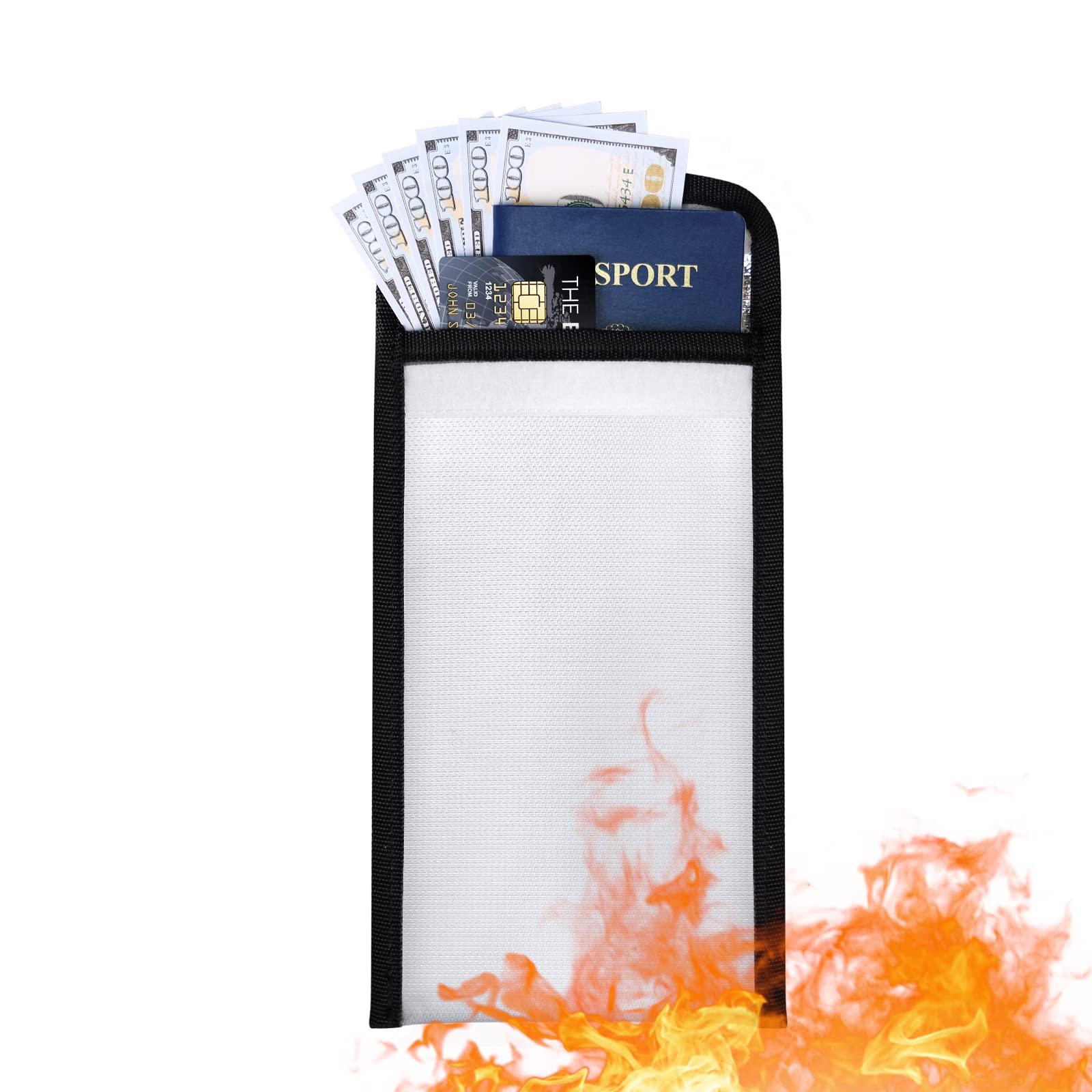 AINIRO Small Fireproof Document Bag - 5.7" x 10" Portable Silicone Coated Money Pouch, Fireproof Bag for Valuables Jewelry Passport Currency & Cash and Power Bank