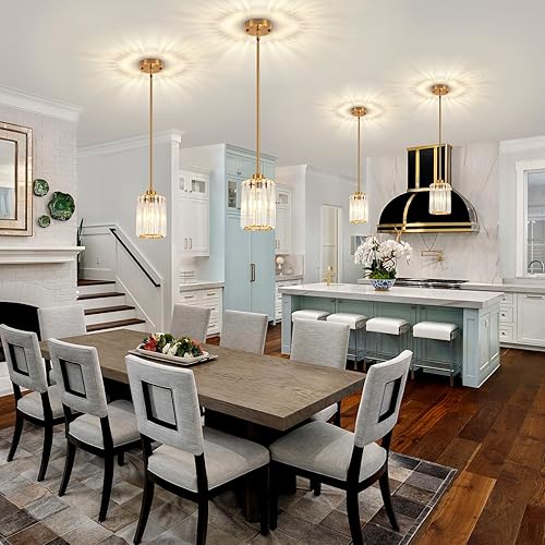 Miniatura 9 de Paquete de 2 luces colgantes para isla de cocina, moderna iluminación colgante de cristal dorado, accesorios de iluminación colgante de cocina, mini