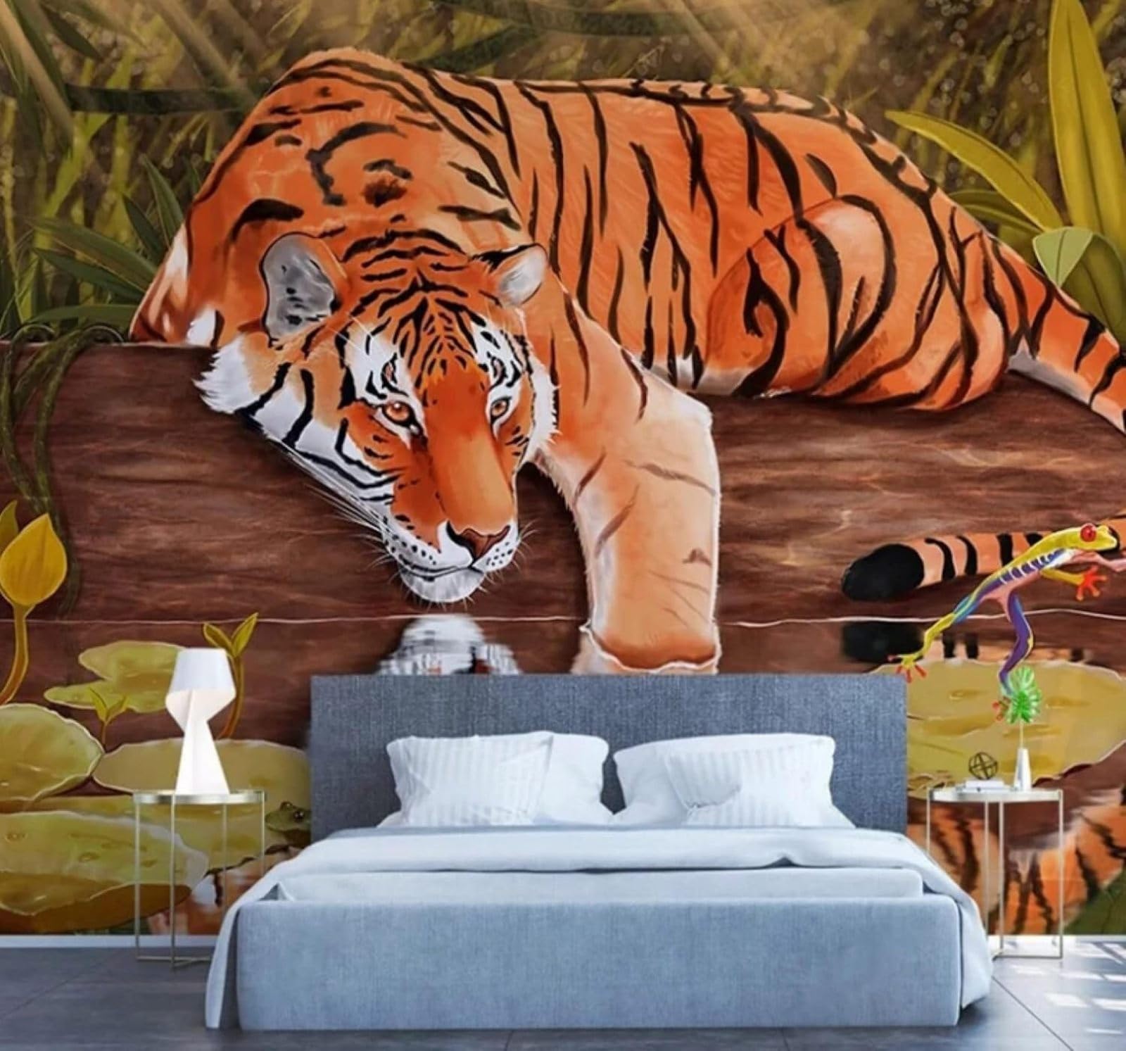 XLMING Hand Drawn Forest Tiger Animal Pattern 3D Wallpaper Luxury Home Dining Decor Paste Sofa Living Room The Wall for Bedroom Mural-300cm×210cm