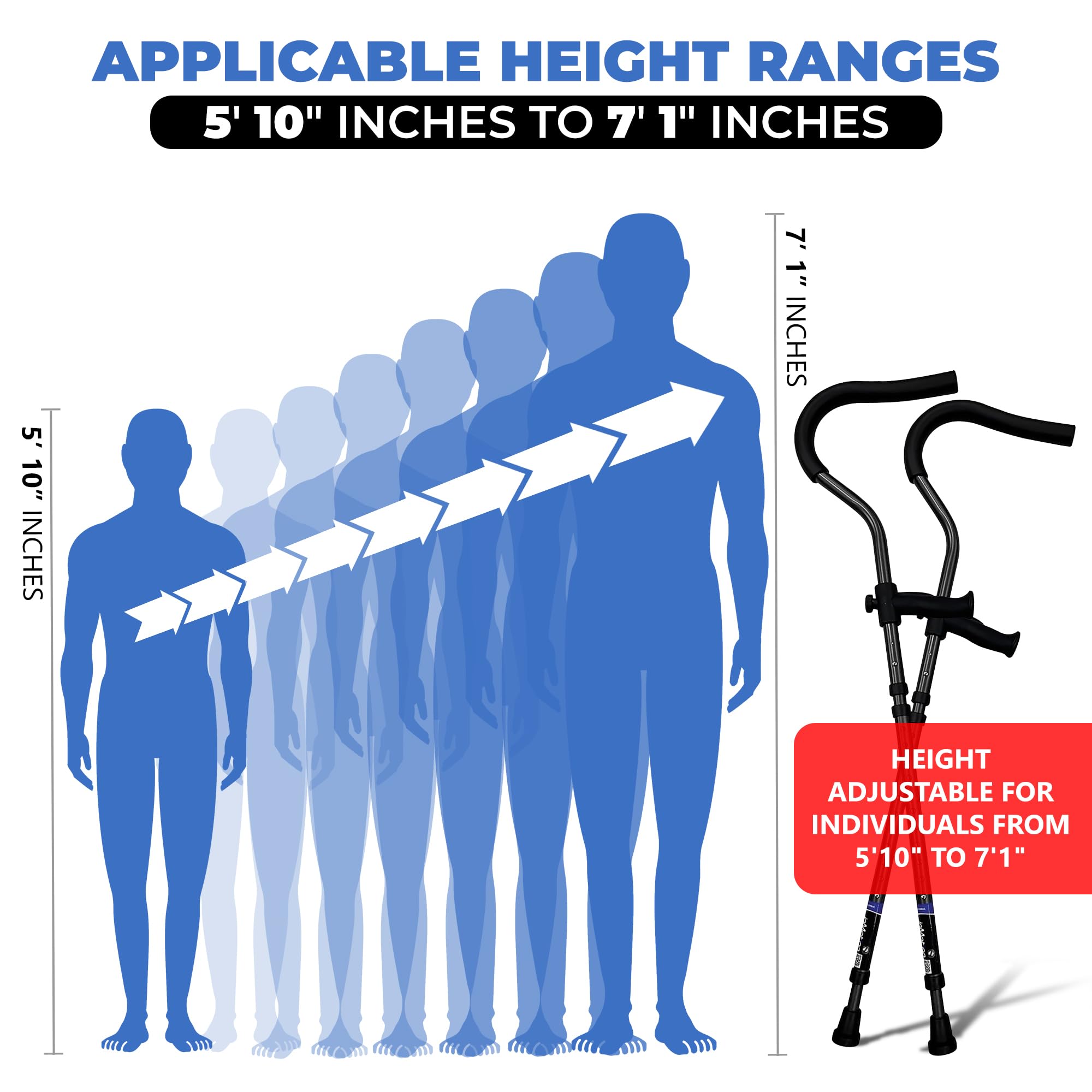 in-Motion Pro - Muletas plegables para adultos con asas ergonómicas, tecnología de asistencia por resorte, puntas articuladas, tamaño alto (5'25.4 cm - 7'2.5 cm), gris carbón