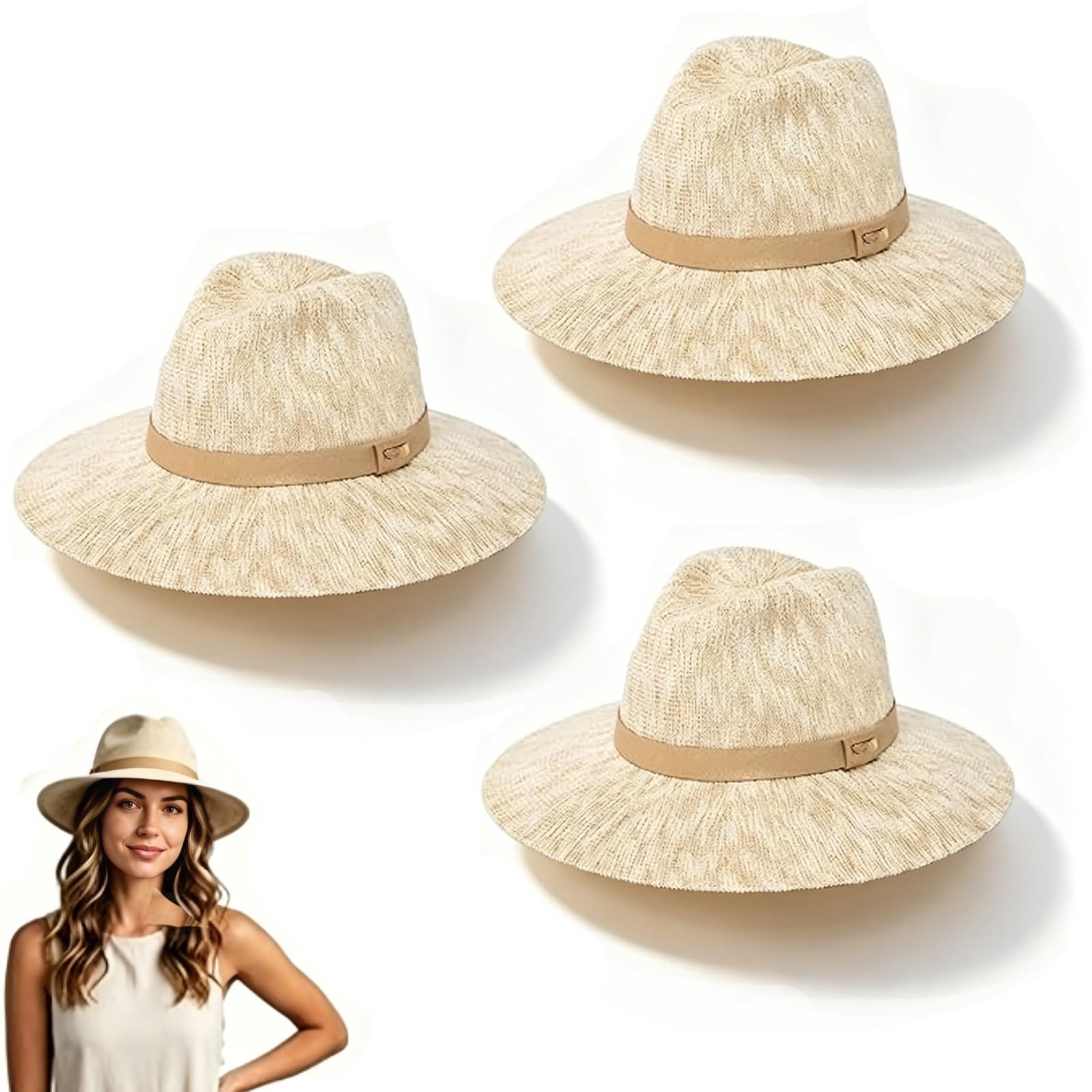 Cappello Fedora in Maglia per Donna, Cappello da Sole Pieghevole e Morbido, Leggero e Traspirante per Spiaggia, Vacanze, Viaggi, Escursionismo
