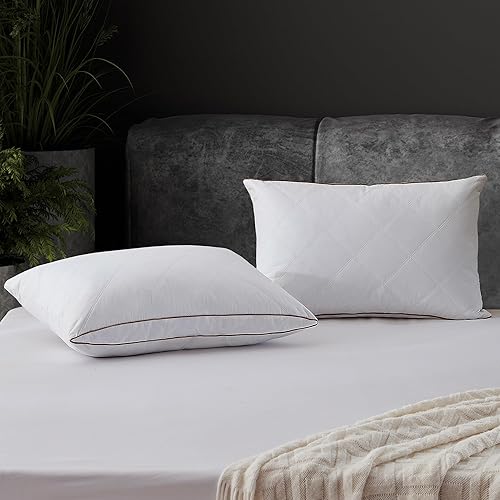 Miniatura 2 de Almohadas de plumas de ganso y plumón, almohada ovalada de plumas reforzadas para dormir, funda de almohada 100% algodón, tamaño estándar, 20 x 26