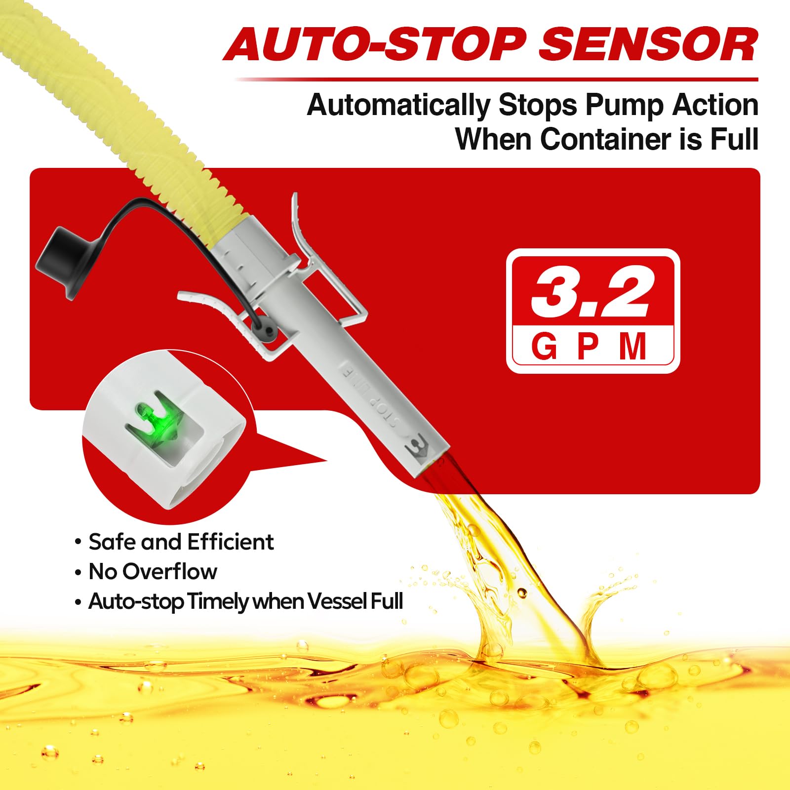 KEIMI Portable Fuel Transfer Pump with Auto-Stop, 3.2 Gallon per Min, 51" Extra Long Hose, Battery & USB Powered, 4 Can Adapters, Leak-proof Gas Pump for Oil, Diesel and Gasoline - 2