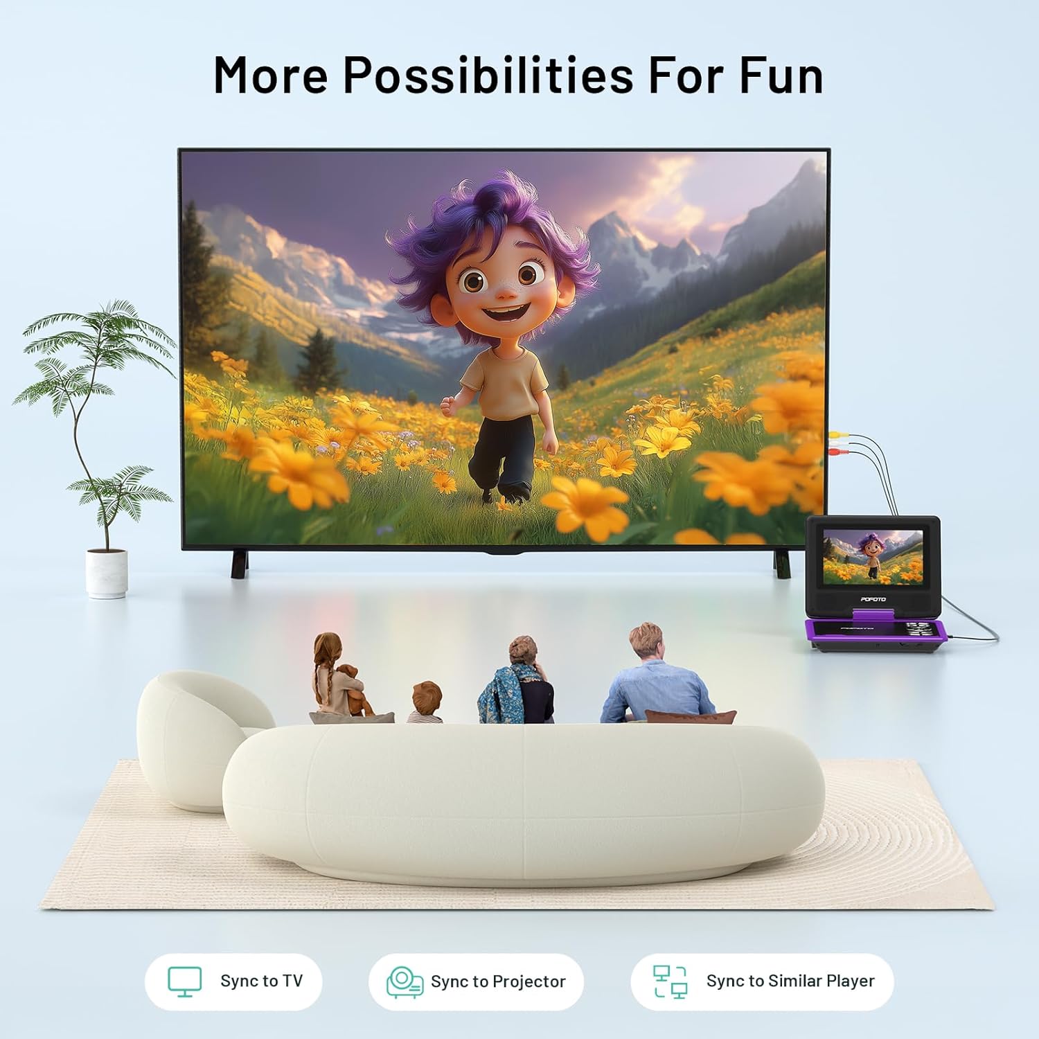 9.5" Portable DVD Player for Kids and Car with 7.5" Swivel Screen, 4-6 Hours Working Time, Car DVD Player with Dual Speakers, Remote Control, Support Sync TV, Region Free USB/SD/AV - Purple 5 71lWe84VRcL. AC SL1500