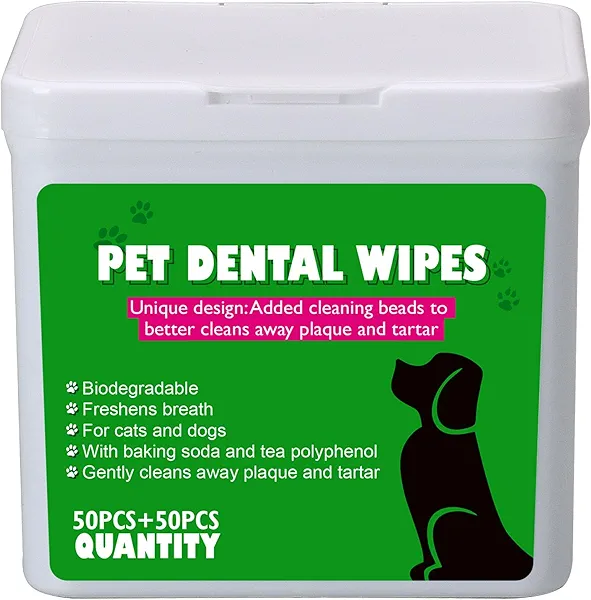 Lisveory 100 Counts Teeth Cleaning Finger Wipes for Dogs & Cats, Dog Dental Wipes, Reduces Plaque and Tartar Buildup & Freshens Breath, No-Rinse Dog Finger Toothbrush, Gentle Cleaning & Gum
