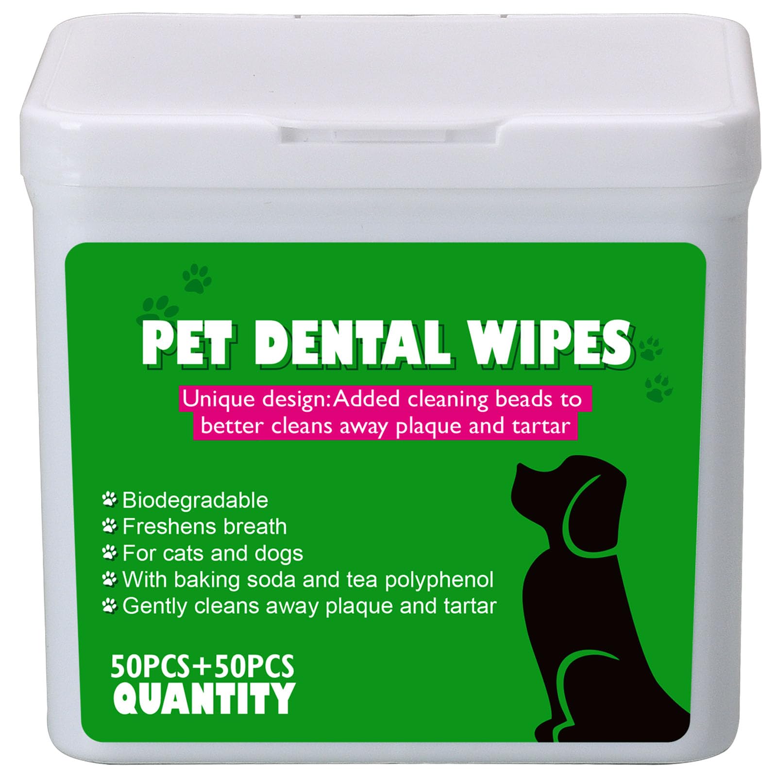 Lisveory 100 Counts Teeth Cleaning Finger Wipes for Dogs & Cats, Dog Dental Wipes, Reduces Plaque and Tartar Buildup & Freshens Breath, No-Rinse Dog Finger Toothbrush, Gentle Cleaning & Gum