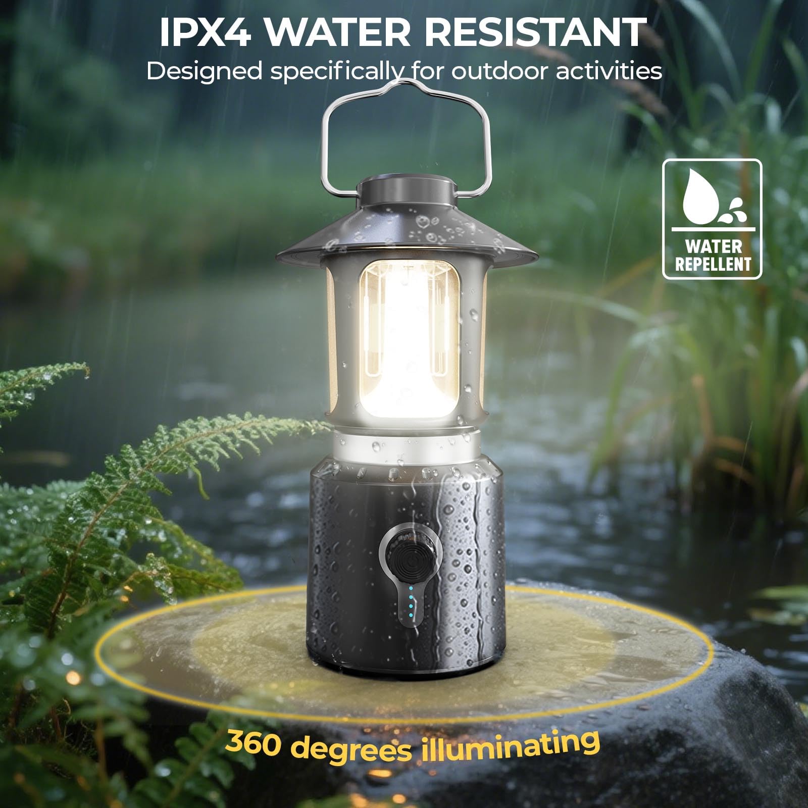 Linterna de camping recargable, 8000 mAh, funciona con pilas, luces LED de camping con 3 modos de luz (2000-6500 K), linternas telescópicas para cortes de energía, huracanes, senderismo, emergencia