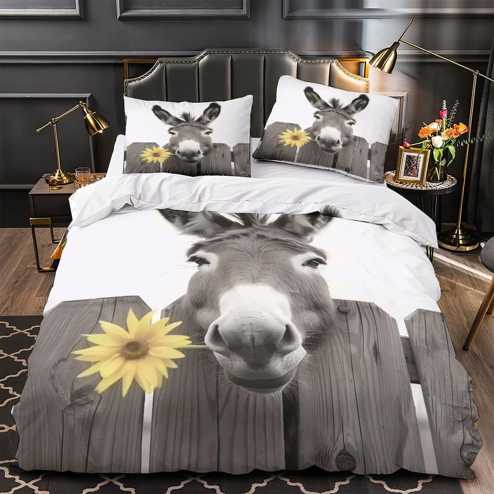 Parure de lit chien et abeille king 220x240cm avec housse de couette 3D en microfibre
