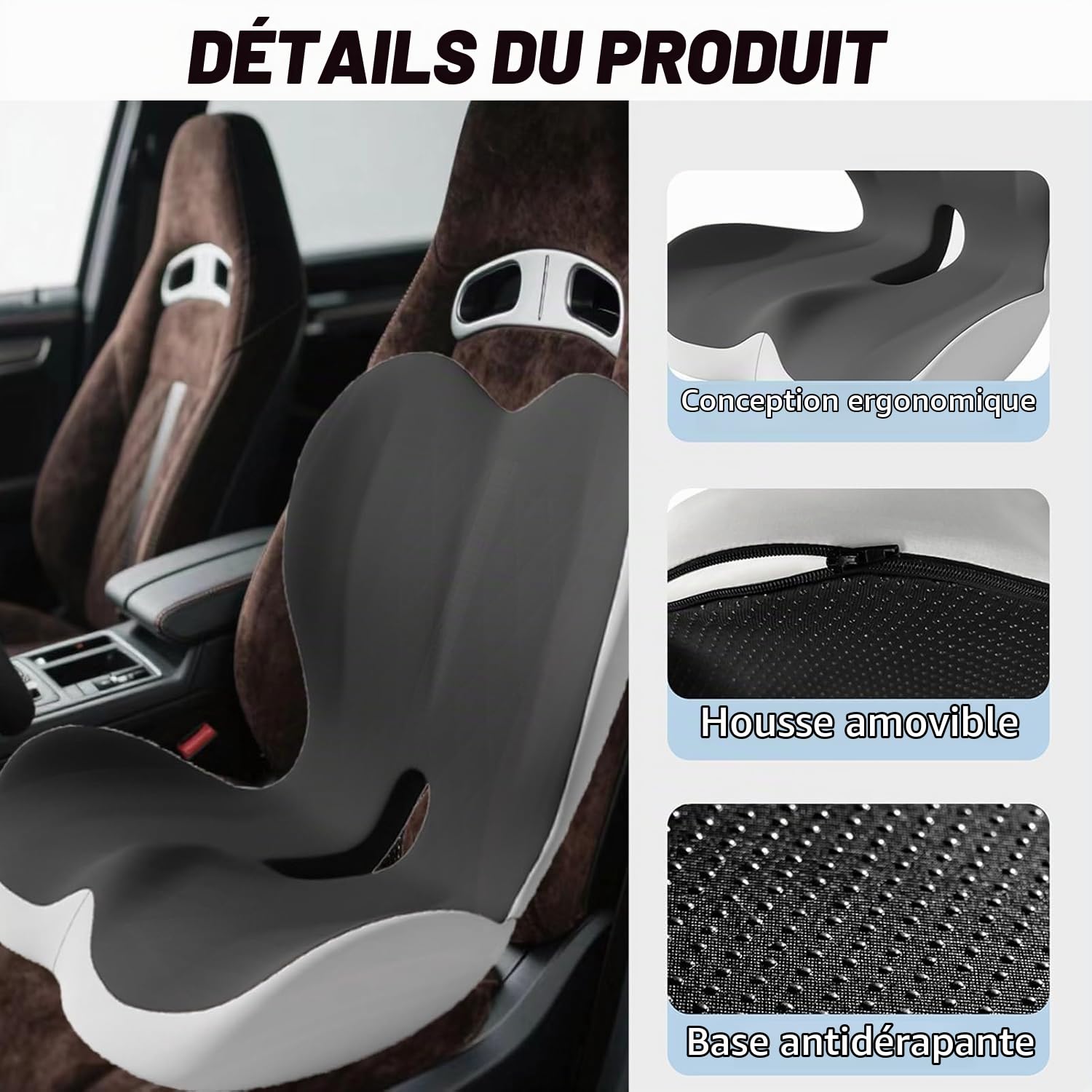 Coussin D'assise Orthopédique avec Soutien Lombaire,Coussin Ergonomique de Siège en Mousse Mémoire de Forme de L pour la Maison,la Voiture,Les Fauteuils Roulants et Les (Gris)