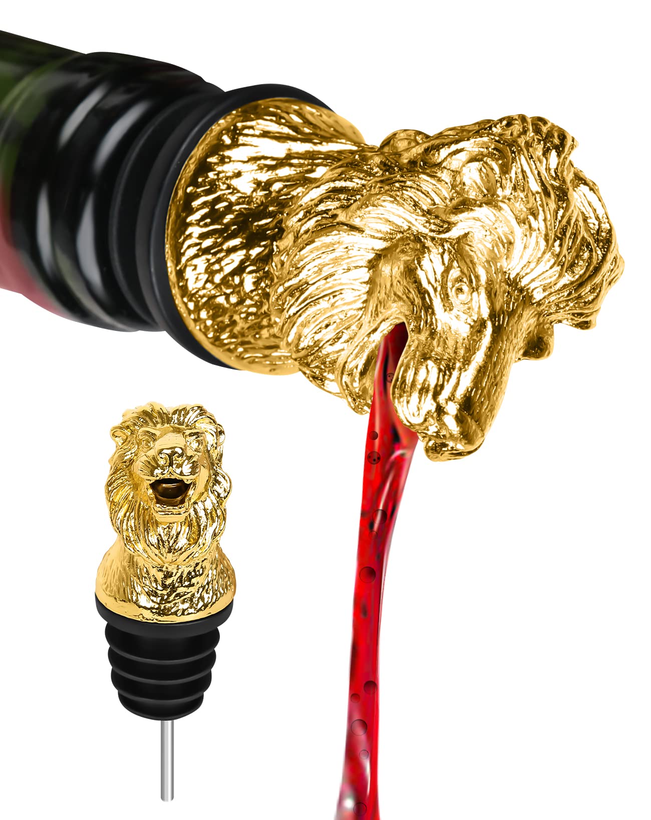 Lion Head Wine Aerator Pourer Spout, Olive Oil Liquor Bottle Decanter, Gold Plated Creative Gifts for Alcohol Spirits Whiskey