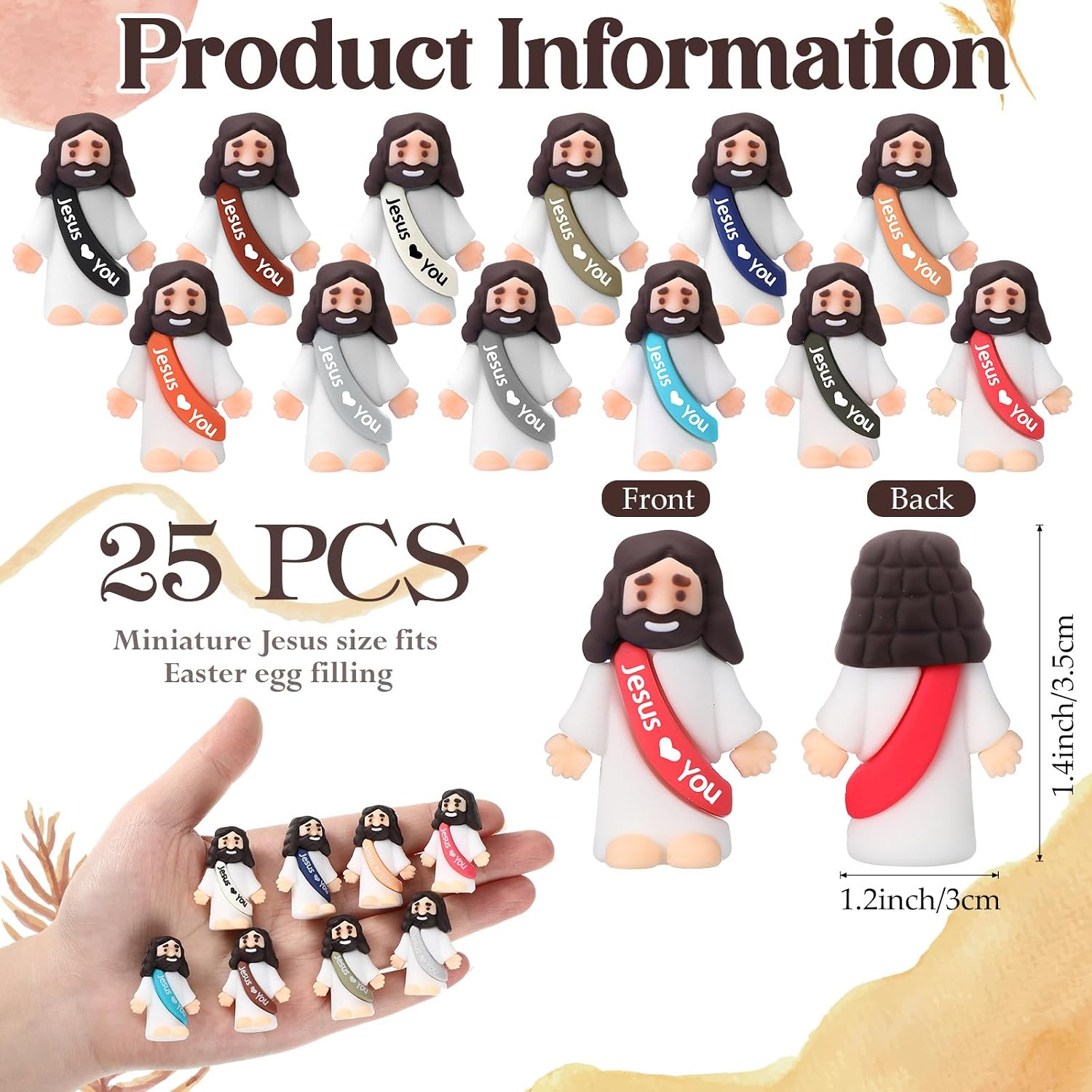Bememo 25 Pcs Little Jesus Figures, Mini Jesus Loves You Figures, Original Design Multicolor Tiny Figurines to Hide and Seek, Sunday School Religious Party Favors Gift(Retro Simple Colors)