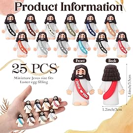 Bememo 25 Pcs Little Jesus Figures Original Design Jesus Love You Mini Rubber Toys to Hide and Seek Christmas Religious Party Favors Sunday School Baptism Gifts(Retro Simple Colors)